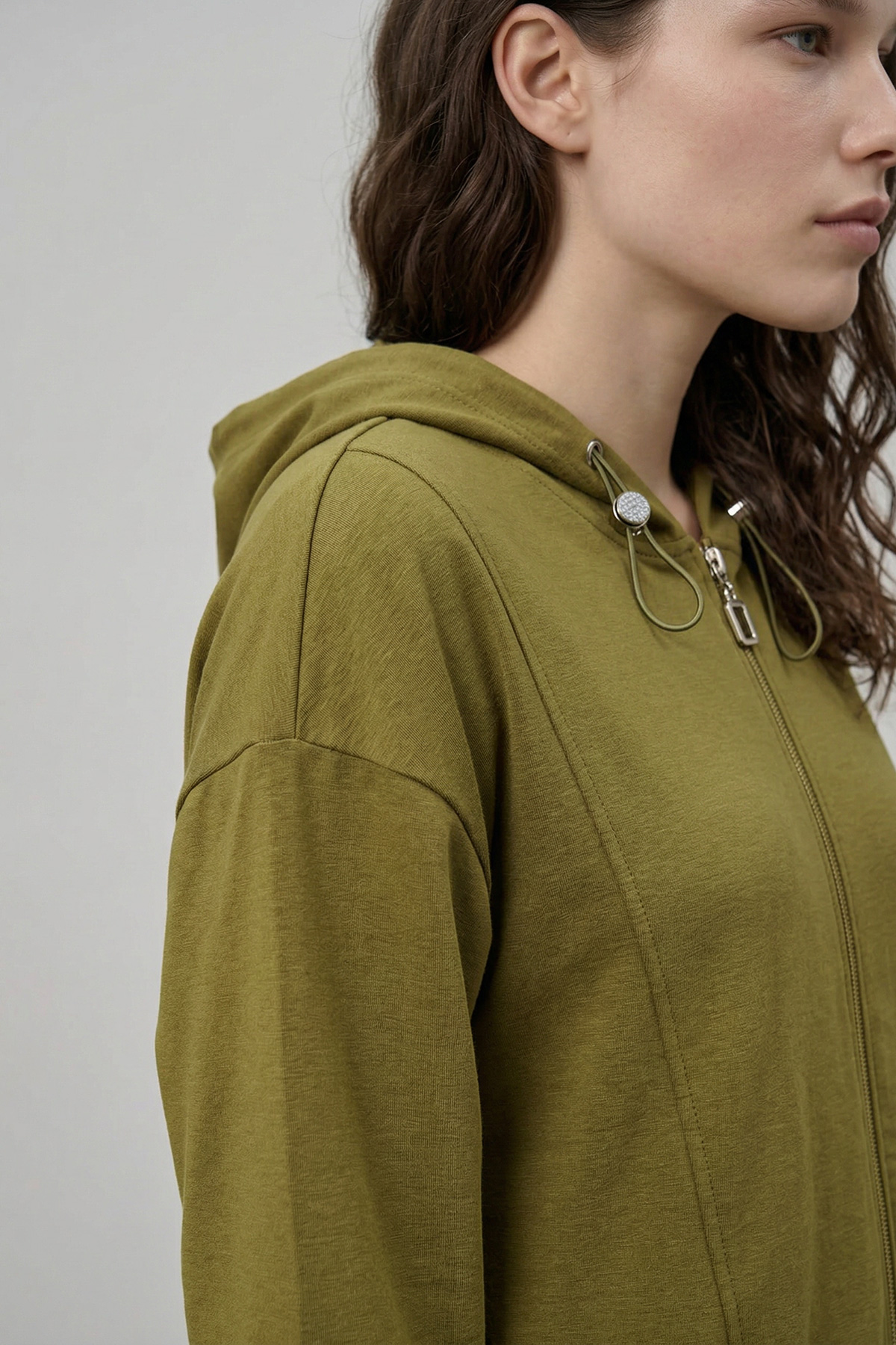 Oysho Kumaş Fermuarlı Kapüşonlu Rahat Kalıp Giy-Çık Kap Hırka Kadın |  