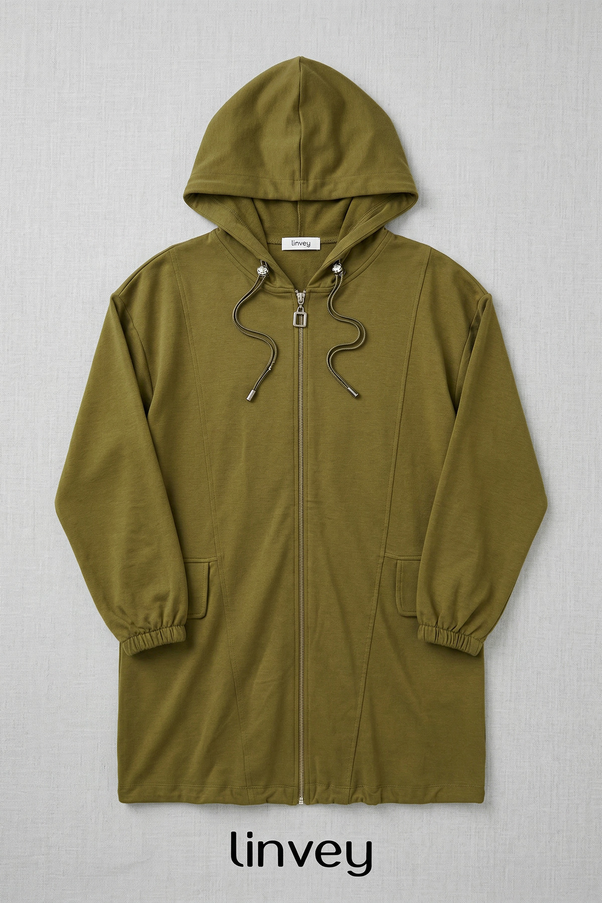 Oysho Kumaş Fermuarlı Kapüşonlu Rahat Kalıp Giy-Çık Kap Hırka Kadın |  