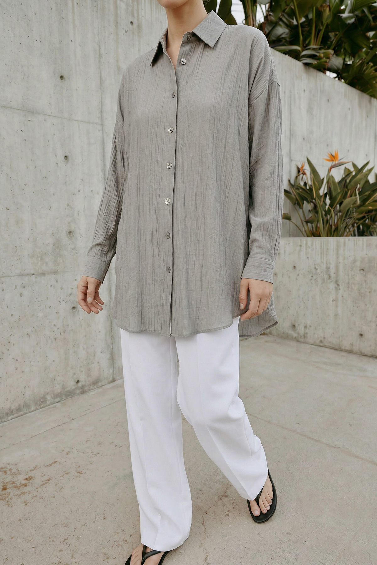 Çilek Kumaş Düğmeli Oversize Kadın Gömlek |  