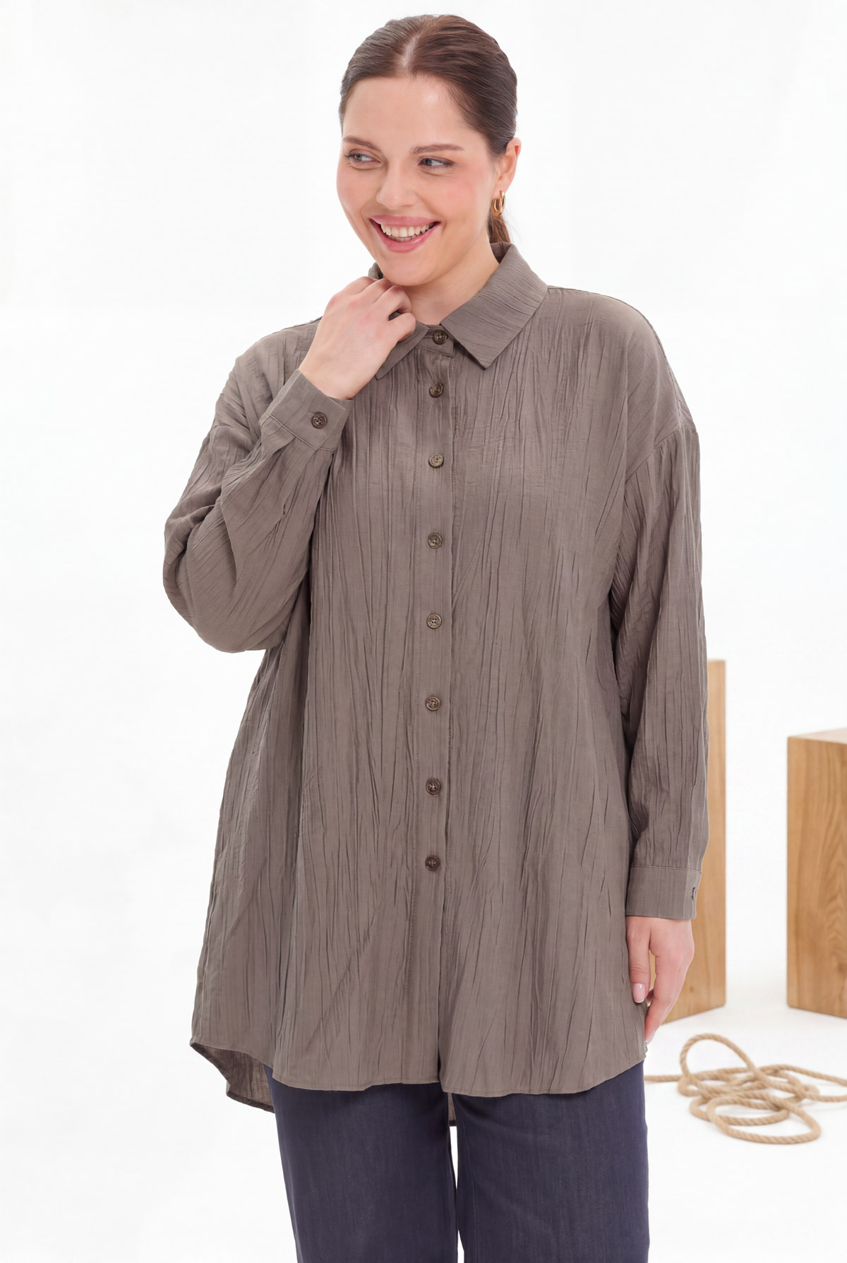 Çilek Kumaş Düğmeli Oversize Kadın Gömlek |  