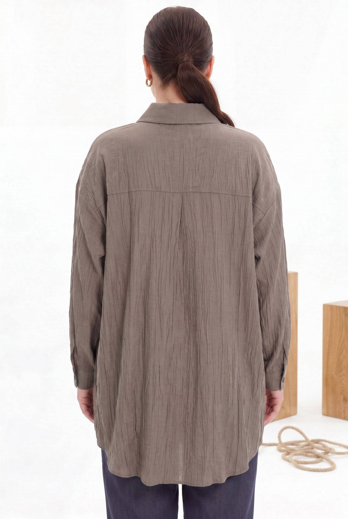 Çilek Kumaş Düğmeli Oversize Kadın Gömlek |  