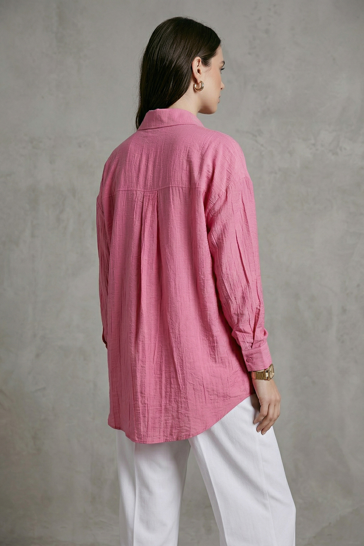 Çilek Kumaş Düğmeli Oversize Kadın Gömlek |  