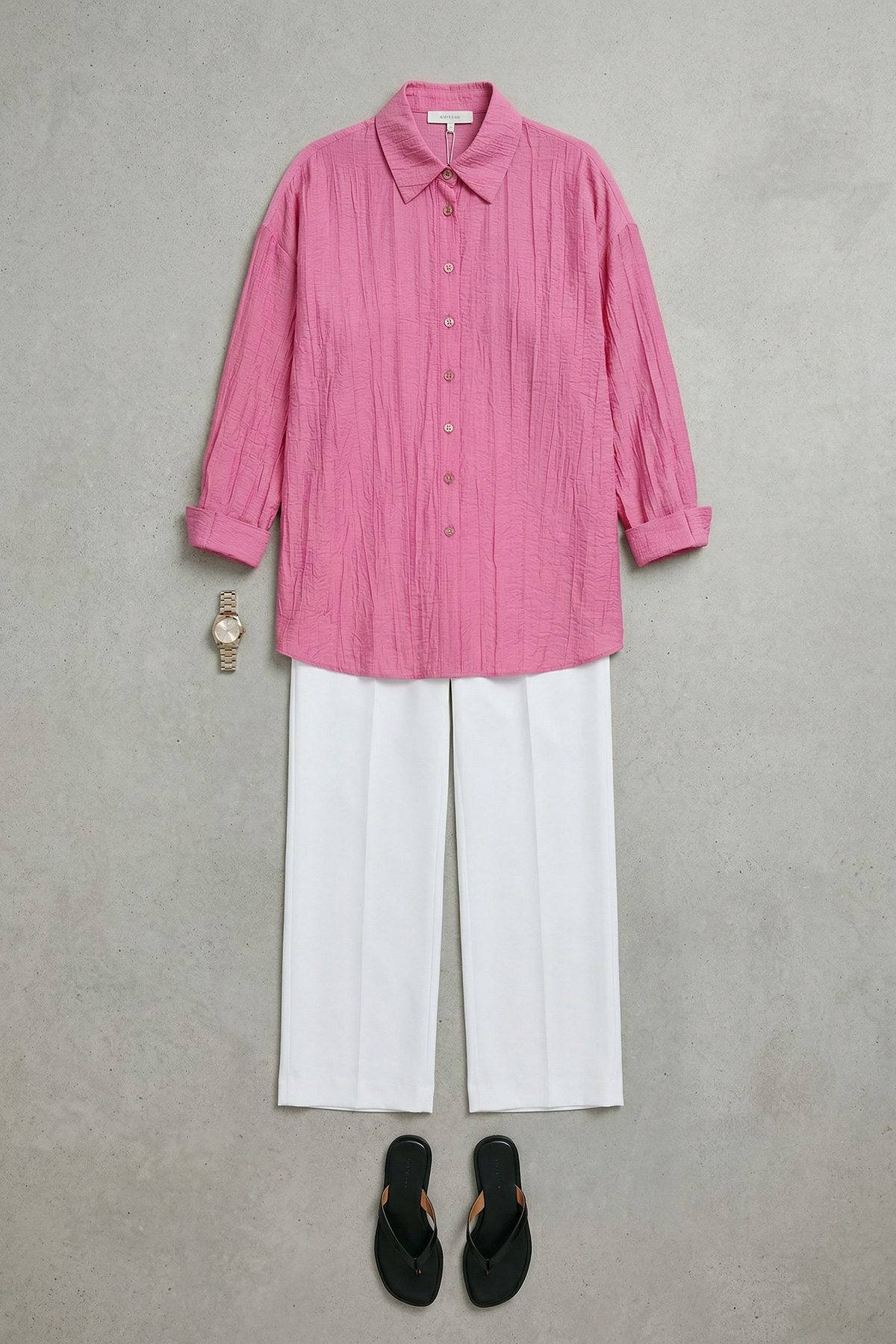 Çilek Kumaş Düğmeli Oversize Kadın Gömlek |  