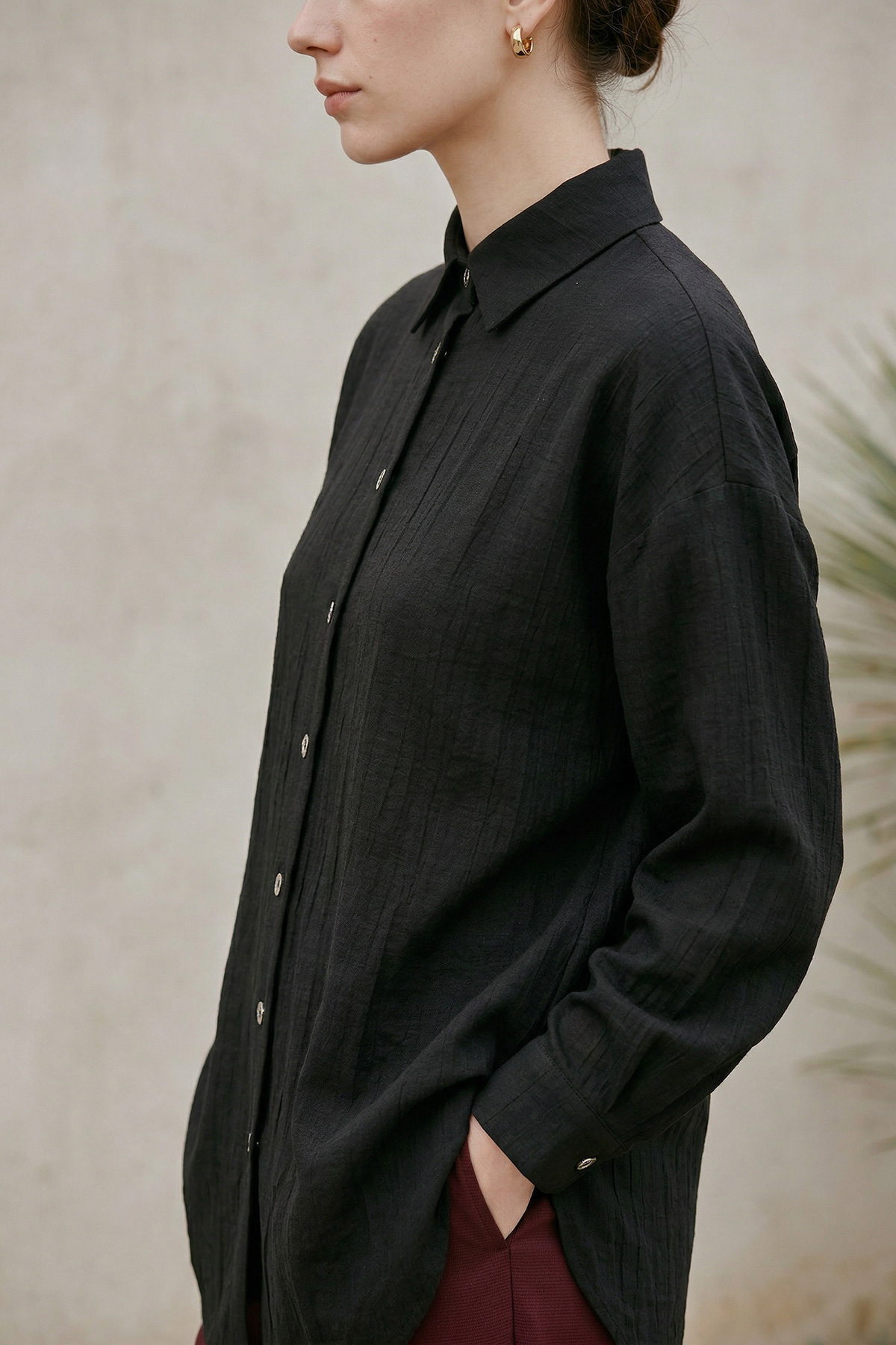 Çilek Kumaş Düğmeli Oversize Kadın Gömlek |  