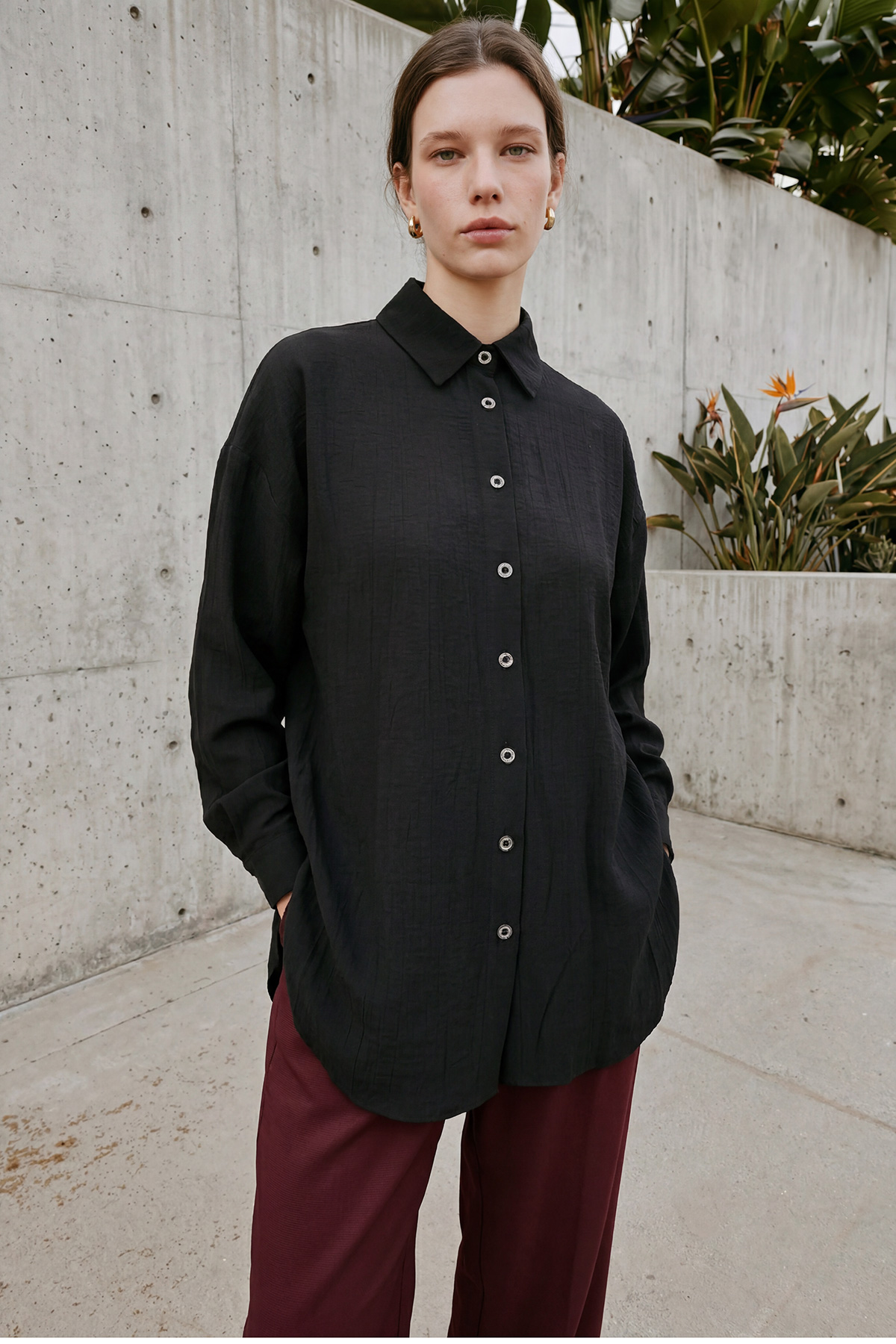 Çilek Kumaş Düğmeli Oversize Kadın Gömlek |  