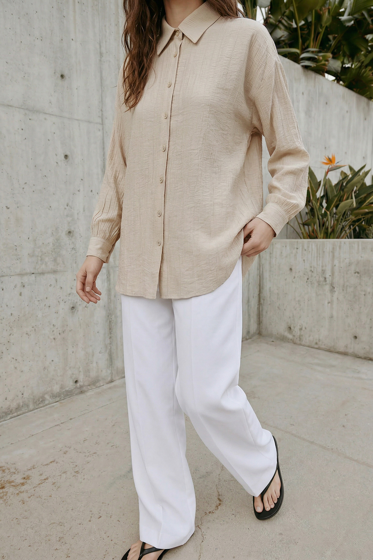 Çilek Kumaş Düğmeli Oversize Kadın Gömlek |  