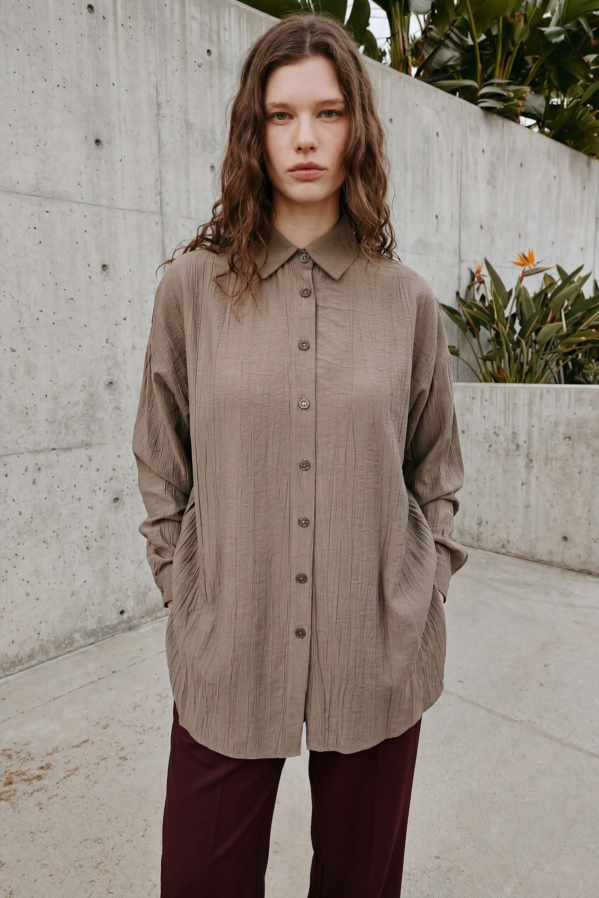 Çilek Kumaş Düğmeli Oversize Kadın Gömlek |  