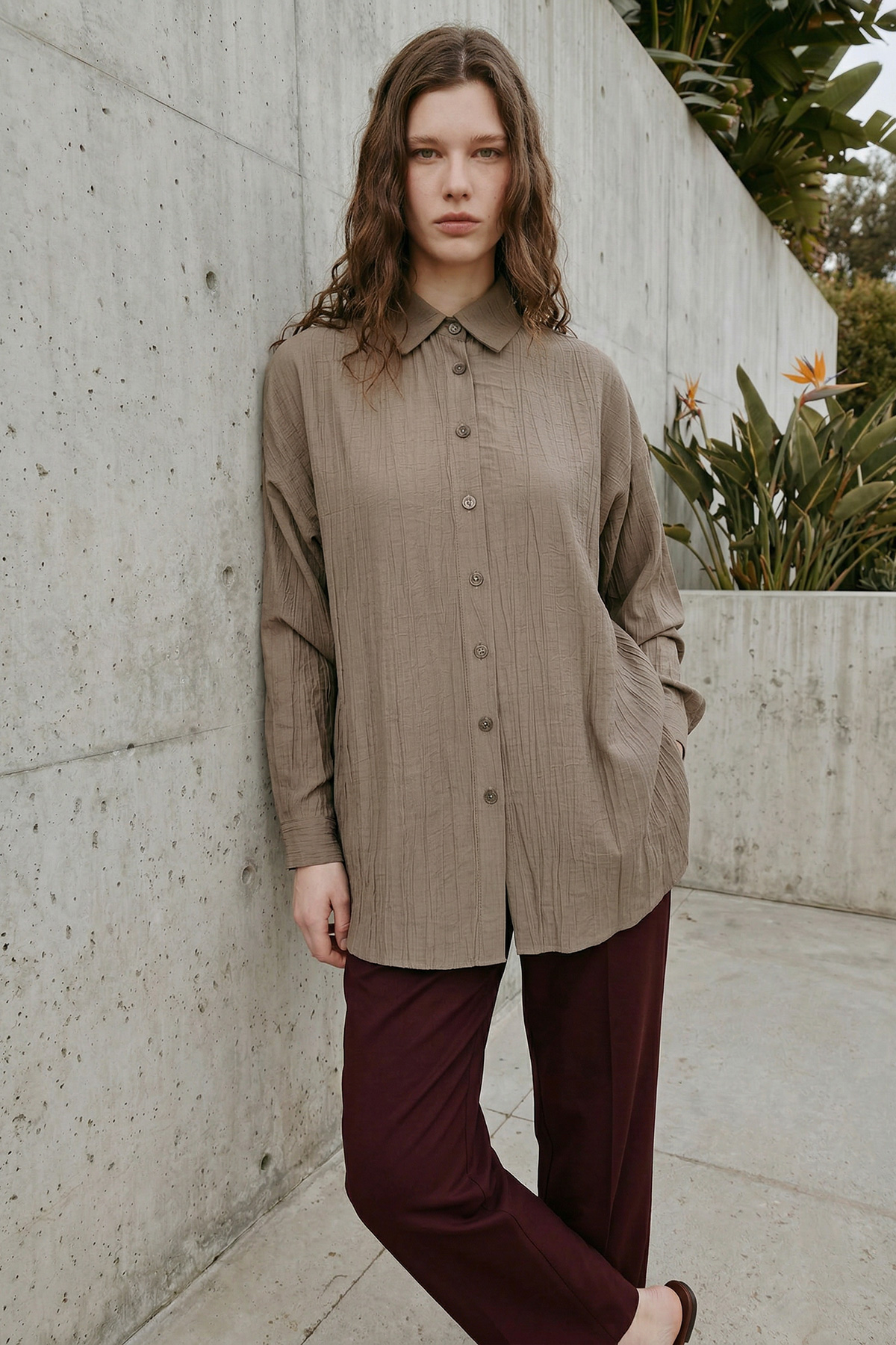 Çilek Kumaş Düğmeli Oversize Kadın Gömlek |  