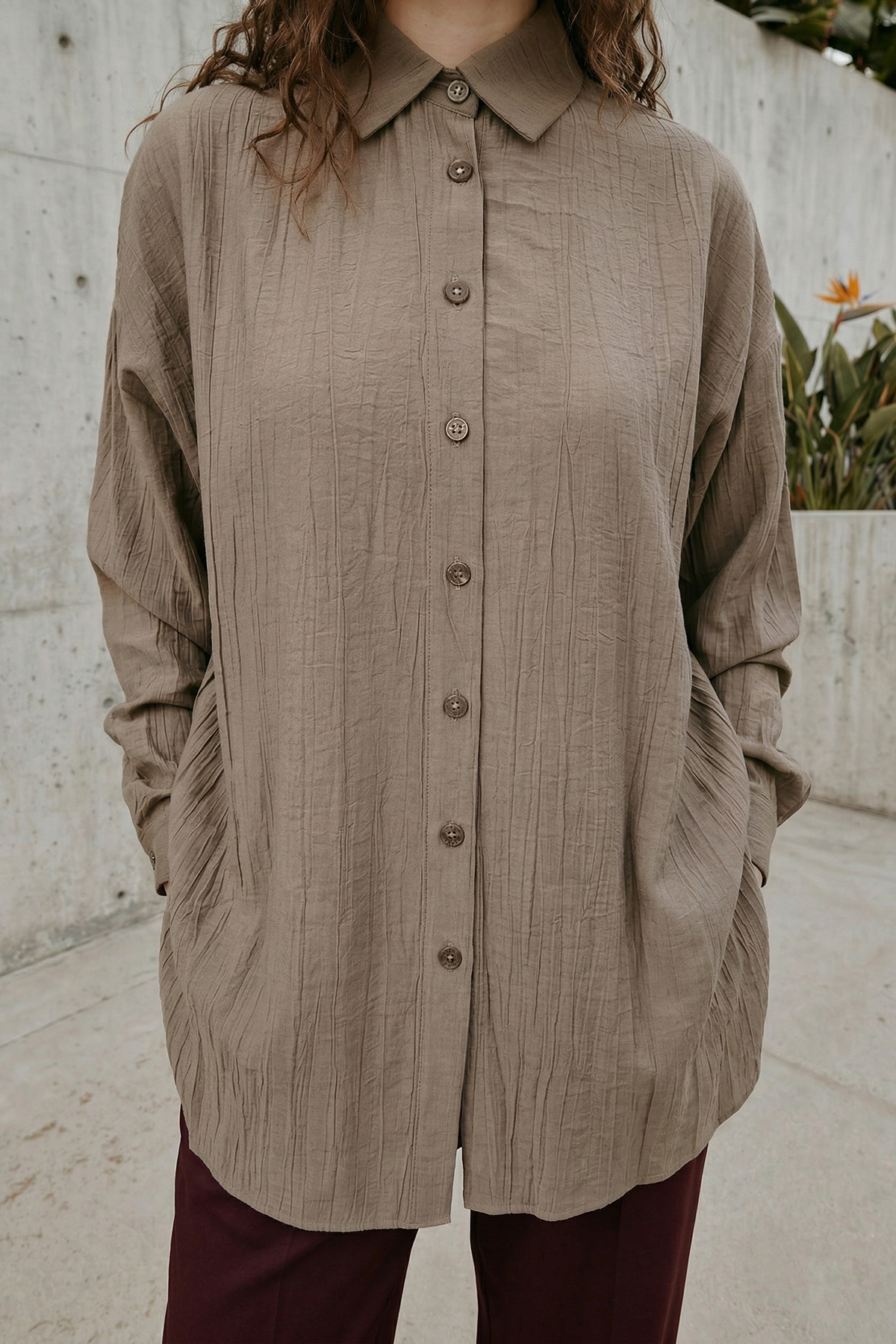 Çilek Kumaş Düğmeli Oversize Kadın Gömlek |  