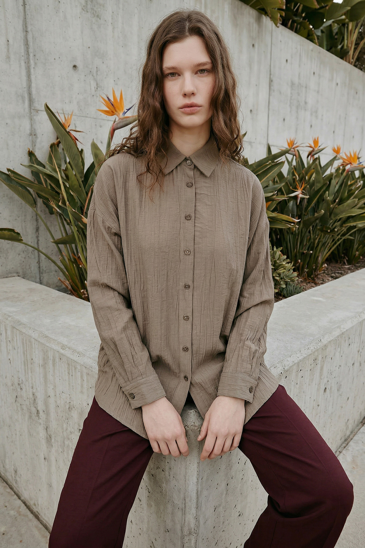 Çilek Kumaş Düğmeli Oversize Kadın Gömlek |  