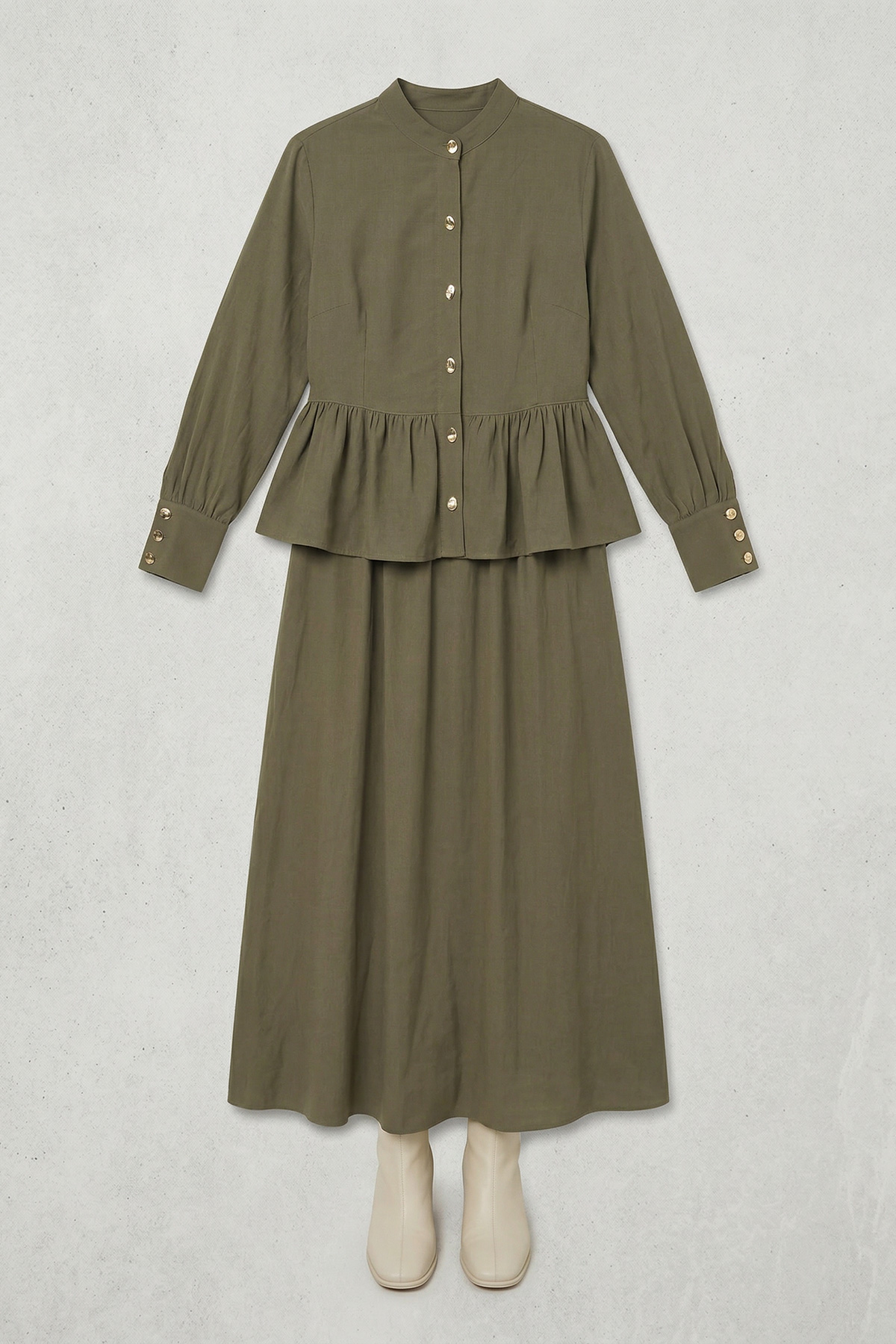 Modal Tensel Kumaş Düğmeli Büzgü Detaylı Ceket Etek Kadın Takım |  