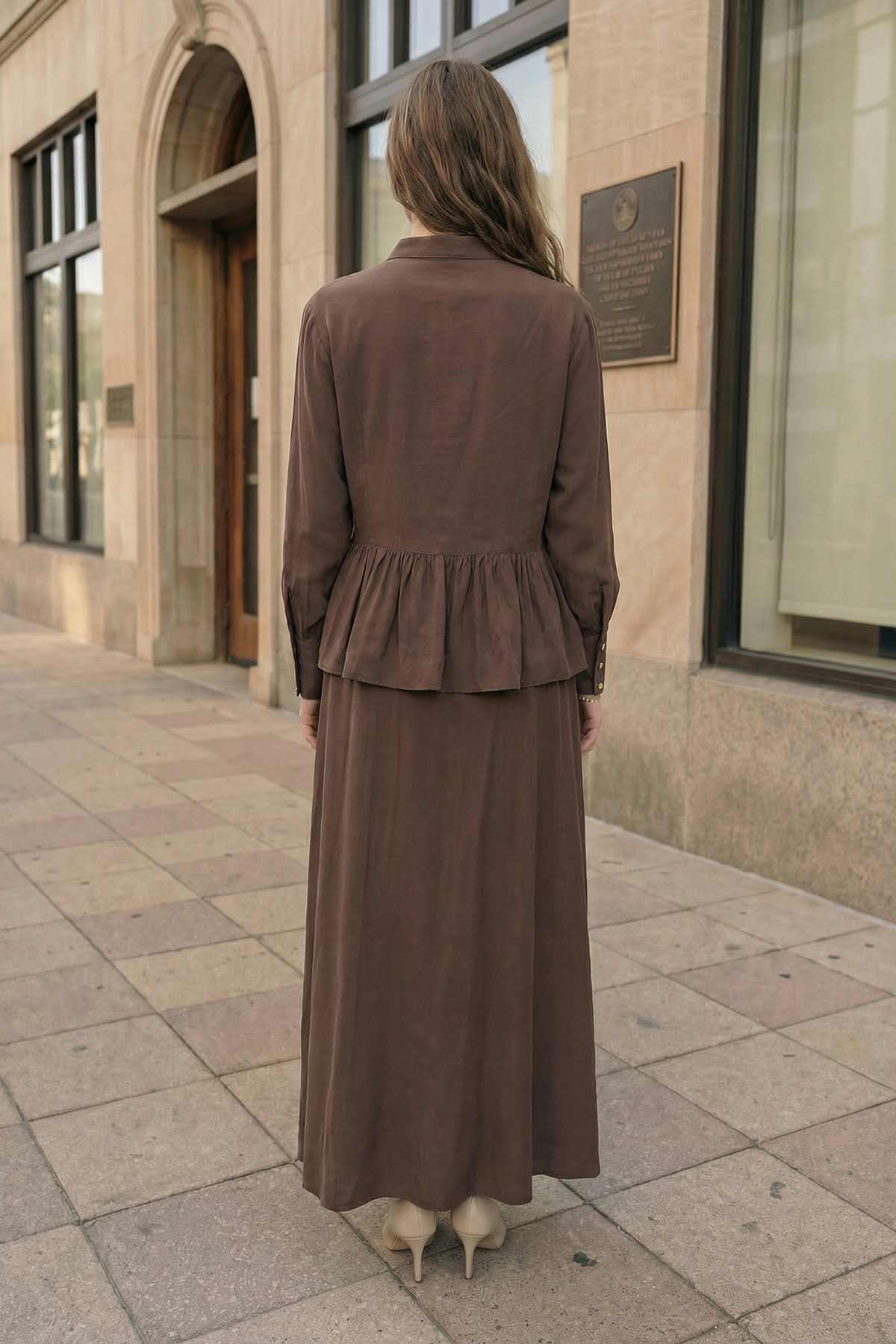 Modal Tensel Kumaş Düğmeli Büzgü Detaylı Ceket Etek Kadın Takım |  