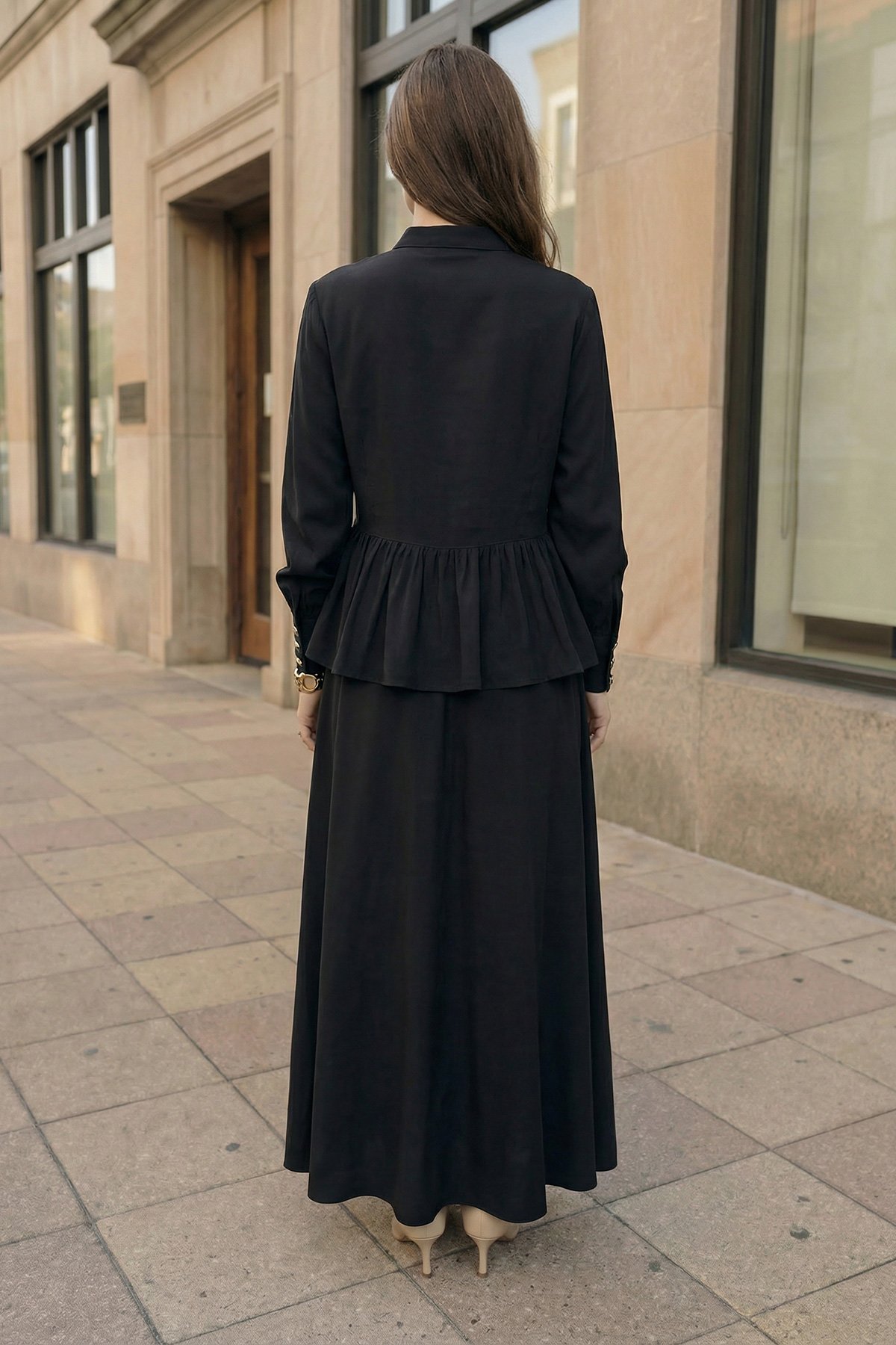 Modal Tensel Kumaş Düğmeli Büzgü Detaylı Ceket Etek Kadın Takım |  