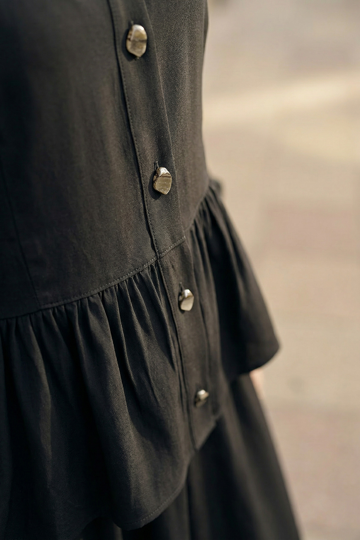 Modal Tensel Kumaş Düğmeli Büzgü Detaylı Ceket Etek Kadın Takım |  