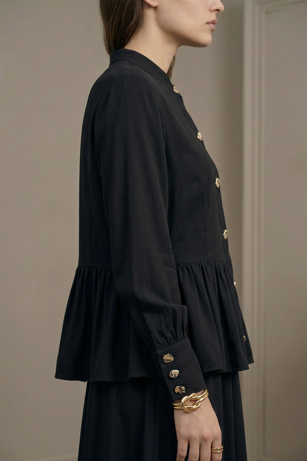 Modal Tensel Kumaş Düğmeli Büzgü Detaylı Ceket Etek Kadın Takım |  