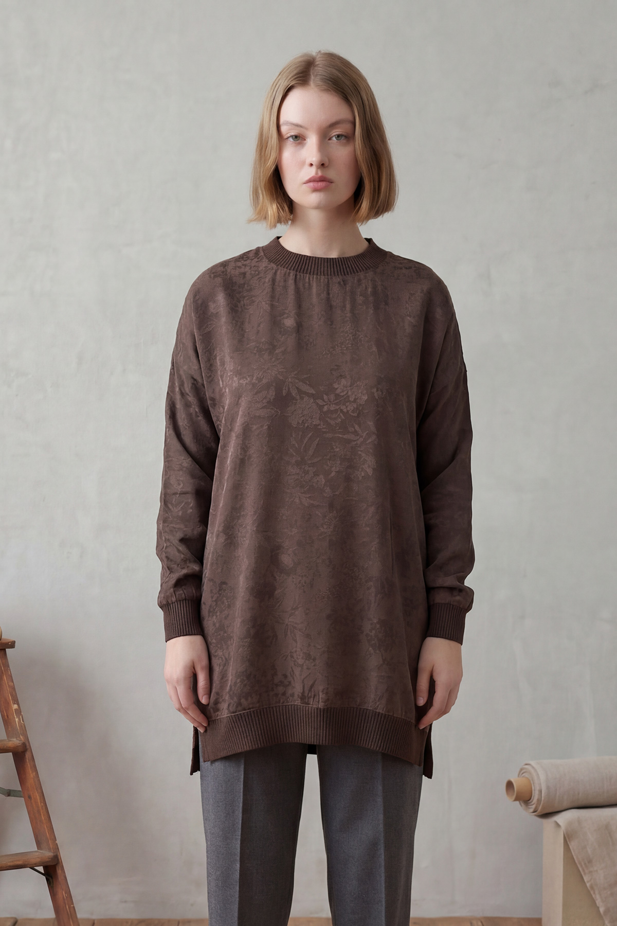 Baskılı Jakar Kumaş Yırtmaç Detaylı Kadın Tunik |  