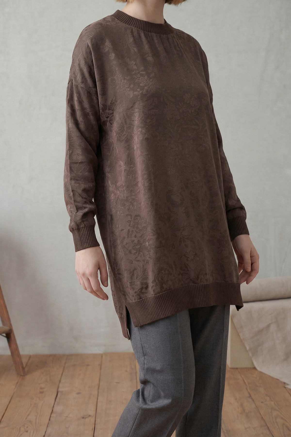 Baskılı Jakar Kumaş Yırtmaç Detaylı Kadın Tunik |  