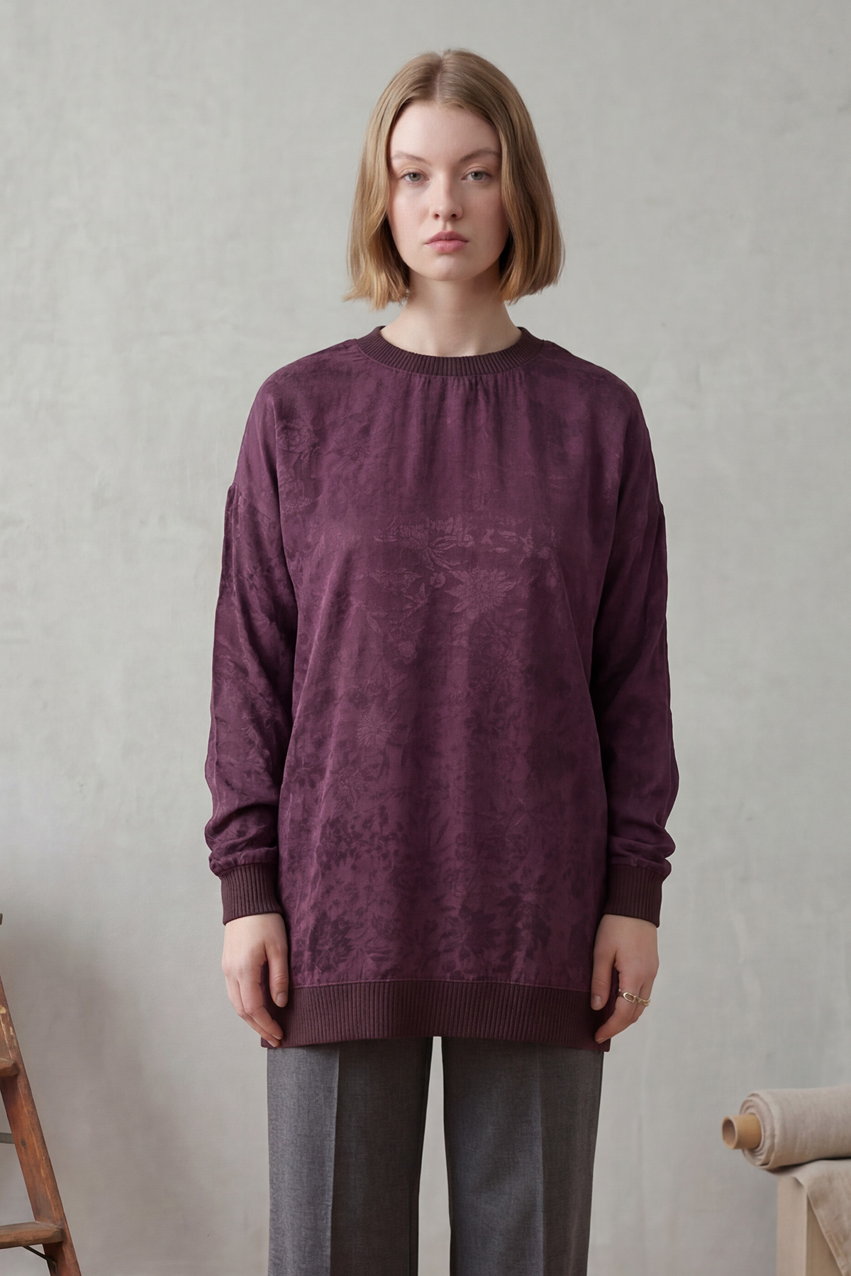 Baskılı Jakar Kumaş Yırtmaç Detaylı Kadın Tunik |  