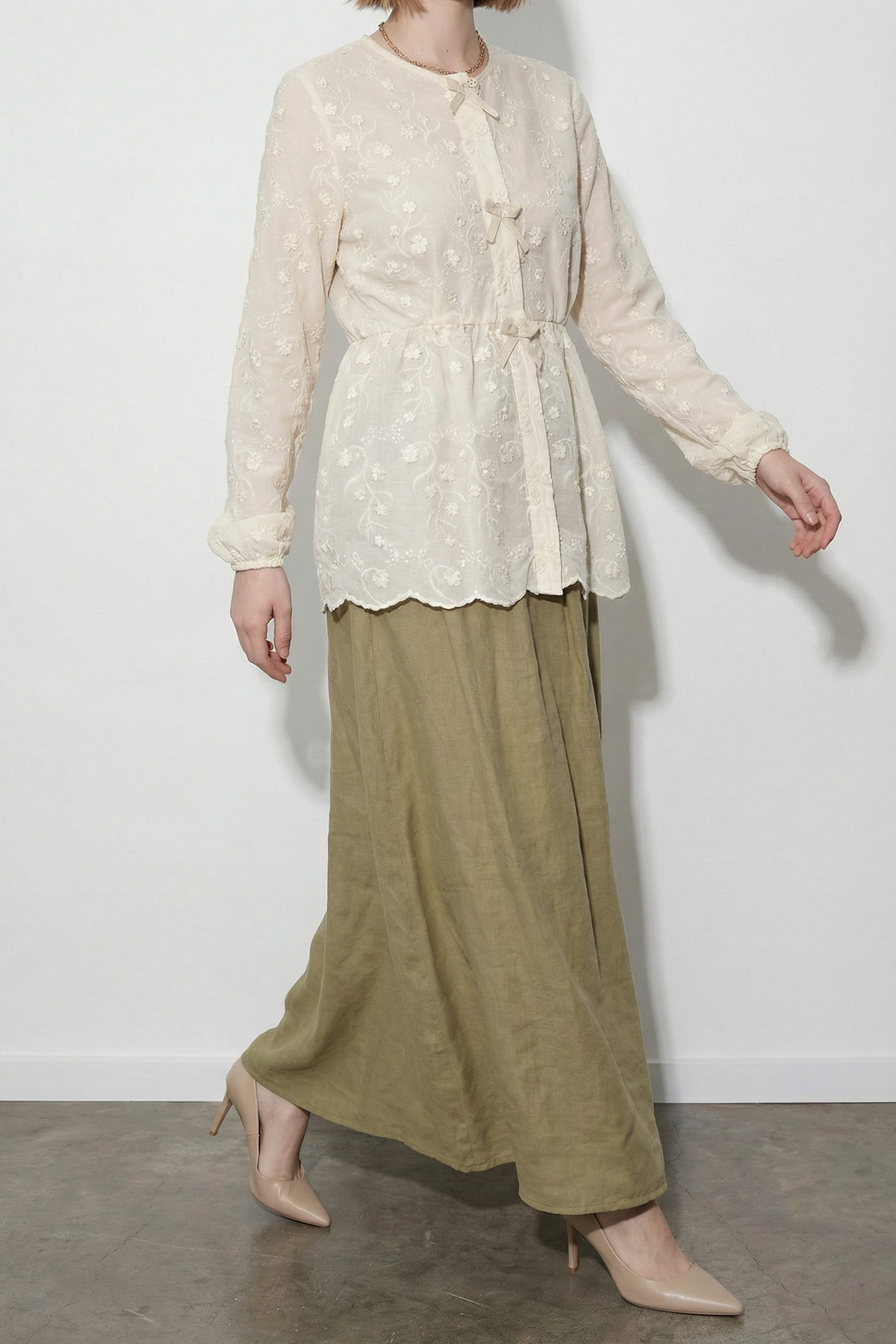 Oslo Kumaş Kurdele Detaylı Büzgülü Ceket Etek Kadın Takım |  