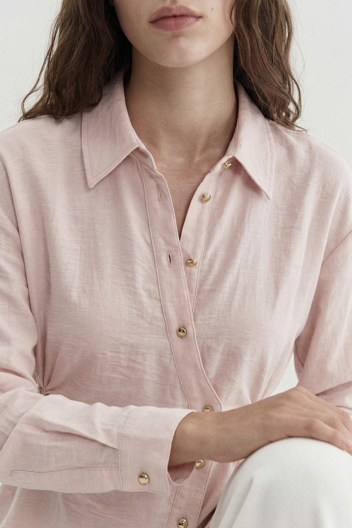 Fly Cupra Kumaş Yan Büzgü Detaylı Düğmeli Kadın Gömlek |  