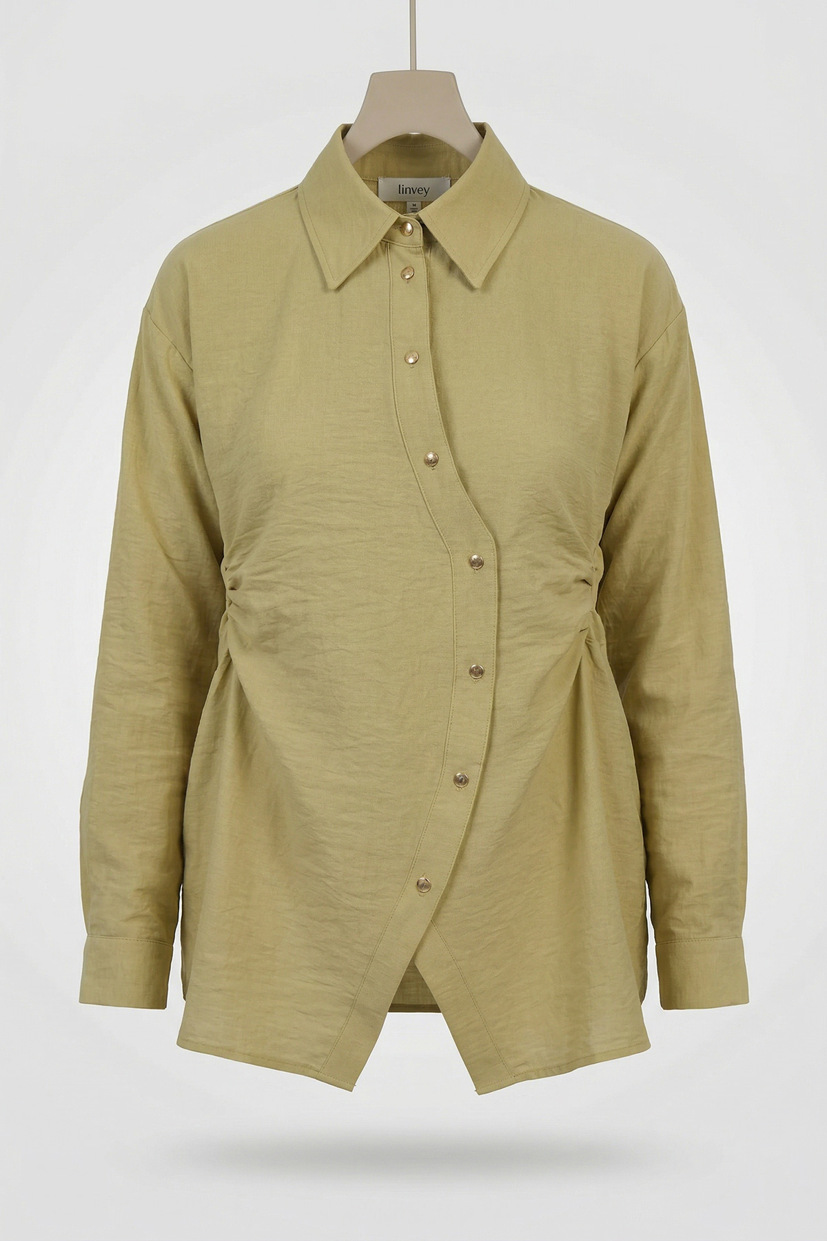 Fly Cupra Kumaş Yan Büzgü Detaylı Düğmeli Kadın Gömlek |  