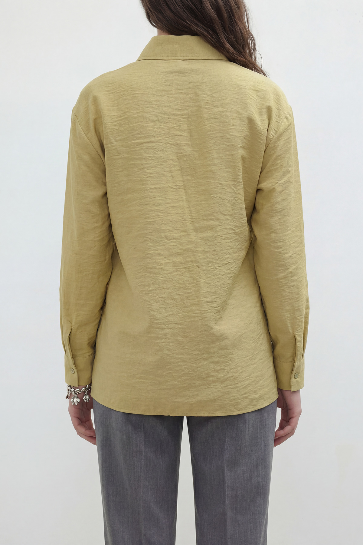 Fly Cupra Kumaş Yan Büzgü Detaylı Düğmeli Kadın Gömlek |  