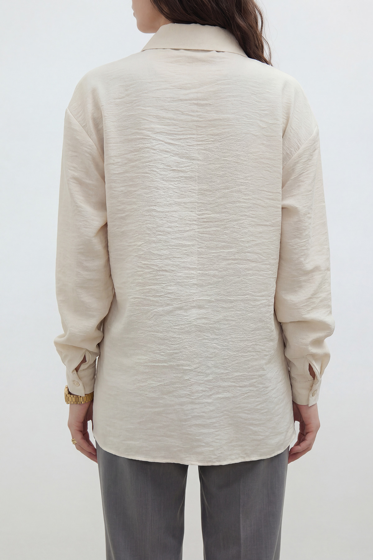 Fly Cupra Kumaş Yan Büzgü Detaylı Düğmeli Kadın Gömlek |  