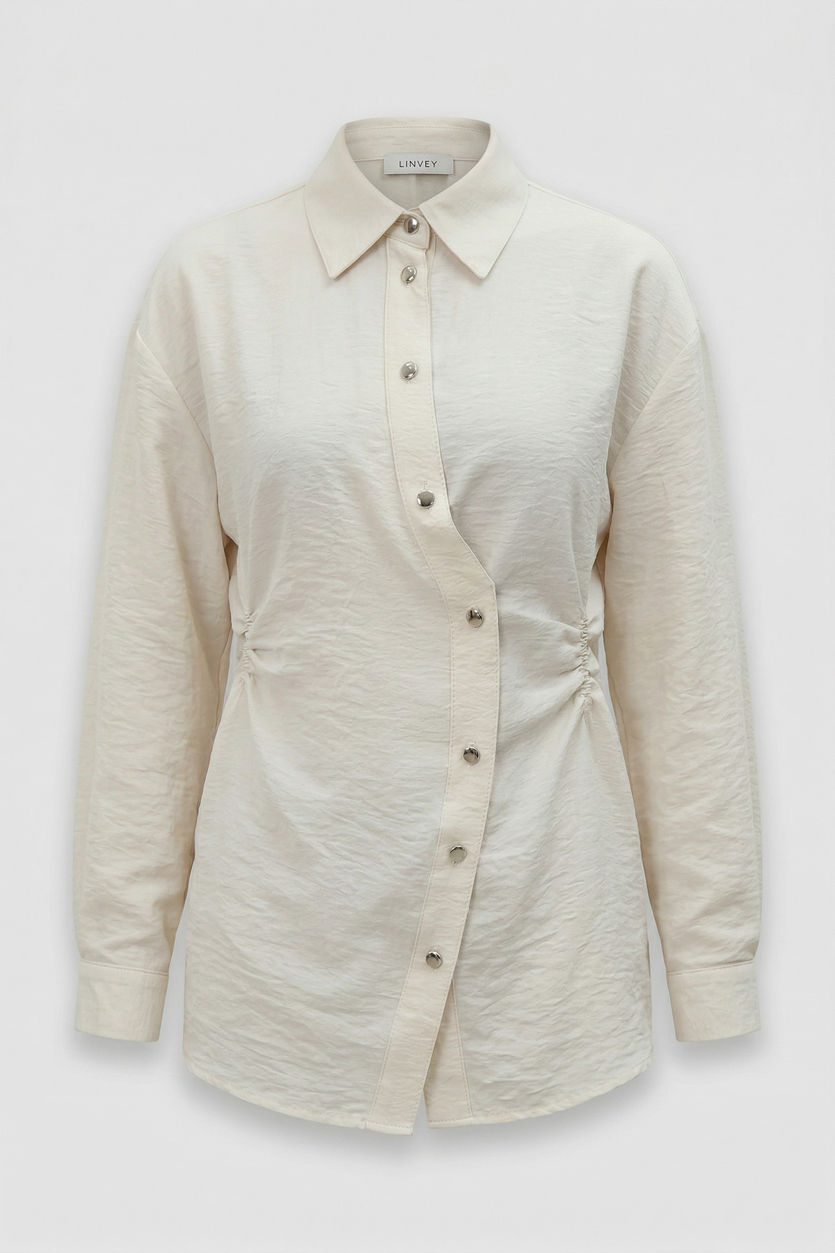 Fly Cupra Kumaş Yan Büzgü Detaylı Düğmeli Kadın Gömlek |  