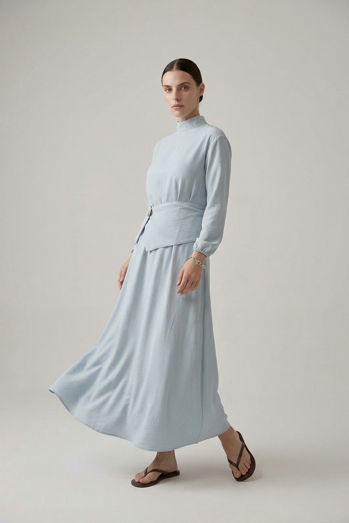 Fly Cupra Kumaş Korsaj Bel Detaylı Bluz Etek Kadın Takım |  