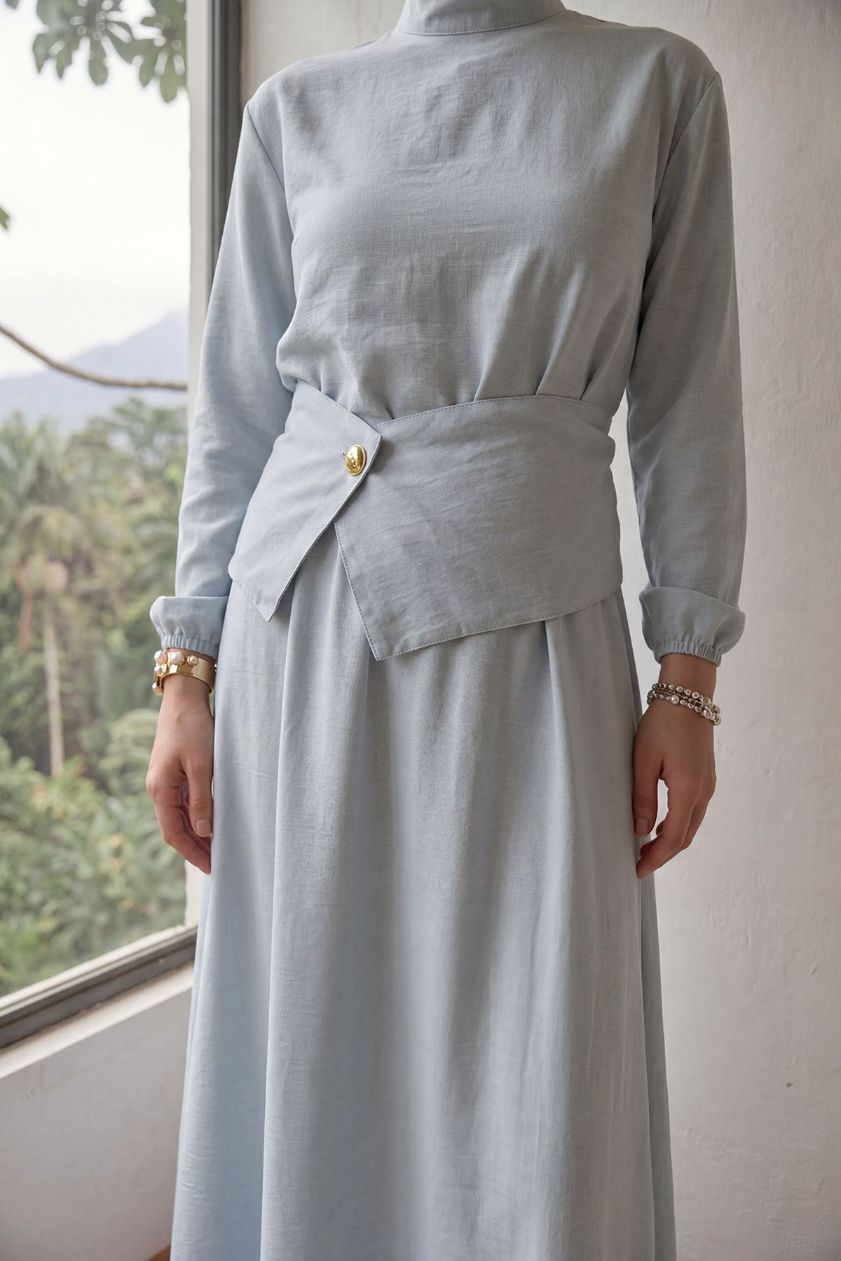 Fly Cupra Kumaş Korsaj Bel Detaylı Bluz Etek Kadın Takım |  