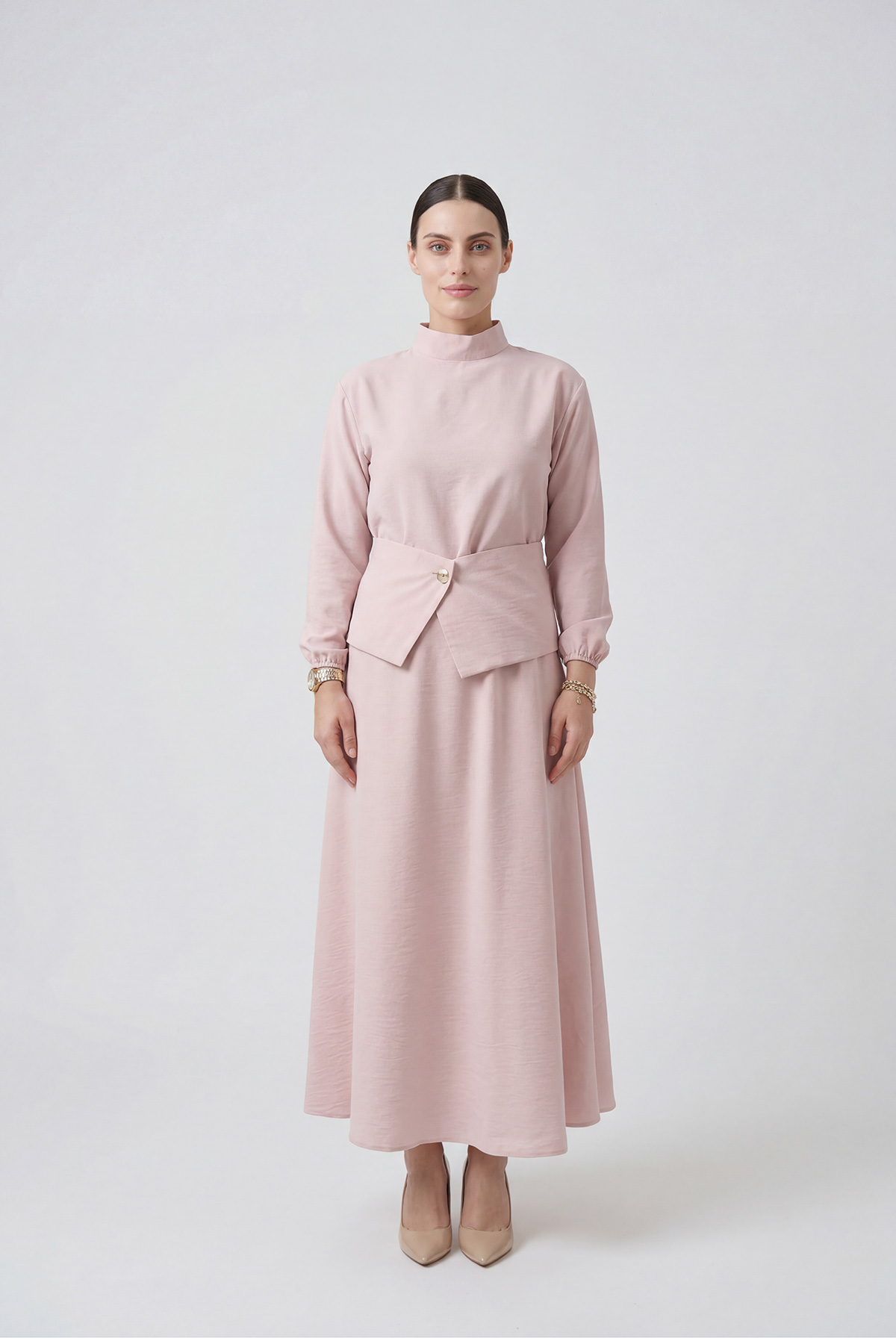 Fly Cupra Kumaş Korsaj Bel Detaylı Bluz Etek Kadın Takım |  