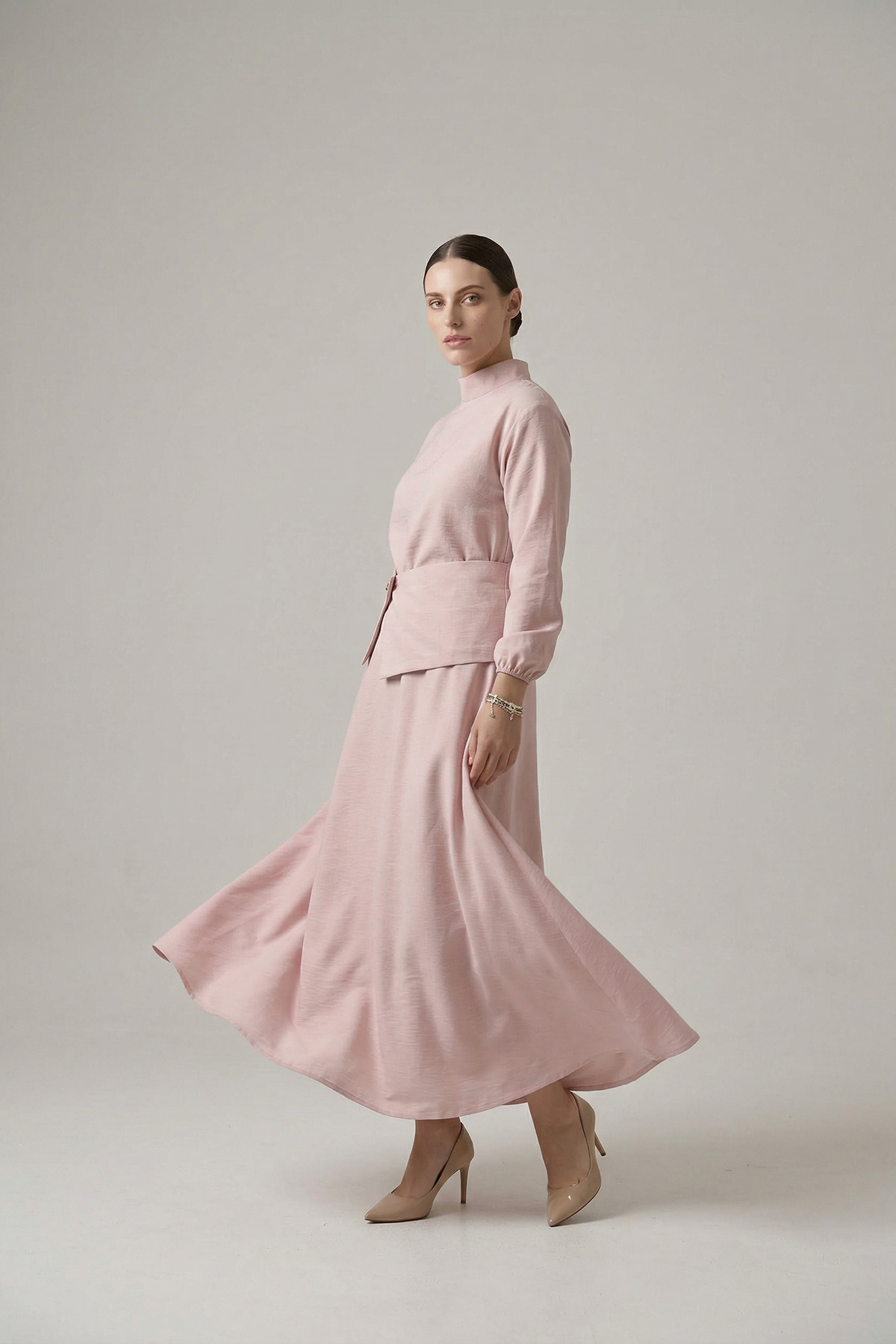 Fly Cupra Kumaş Korsaj Bel Detaylı Bluz Etek Kadın Takım |  