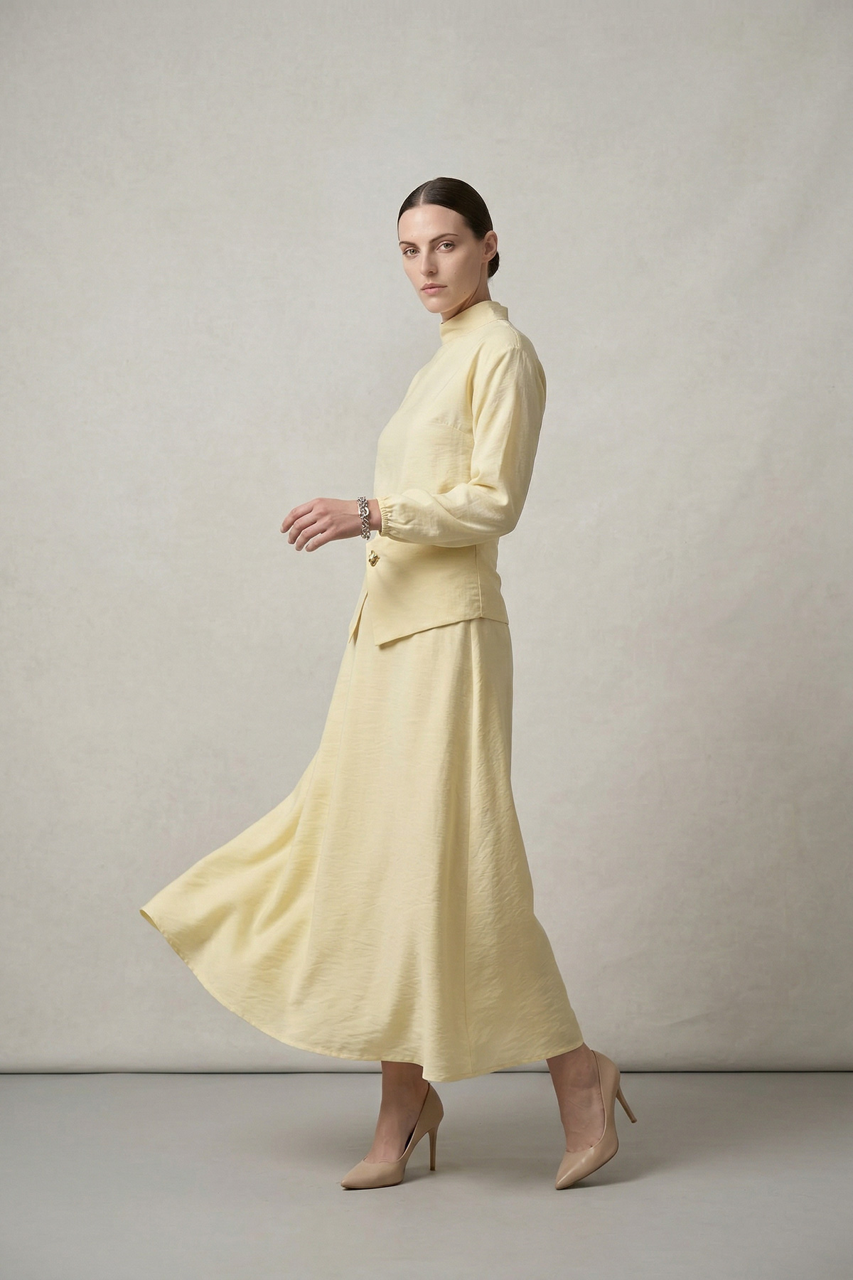 Fly Cupra Kumaş Korsaj Bel Detaylı Bluz Etek Kadın Takım |  