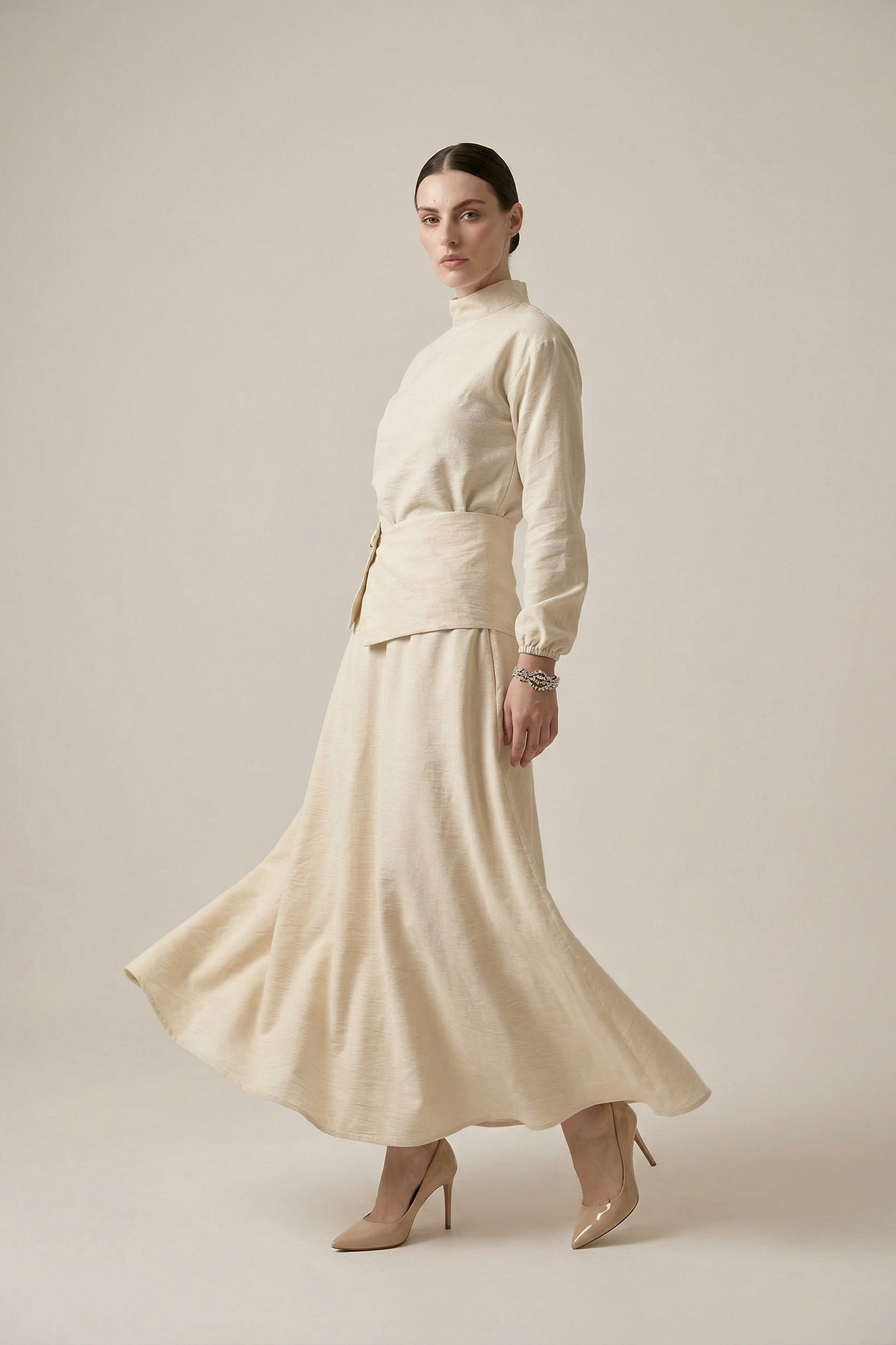 Fly Cupra Kumaş Korsaj Bel Detaylı Bluz Etek Kadın Takım |  