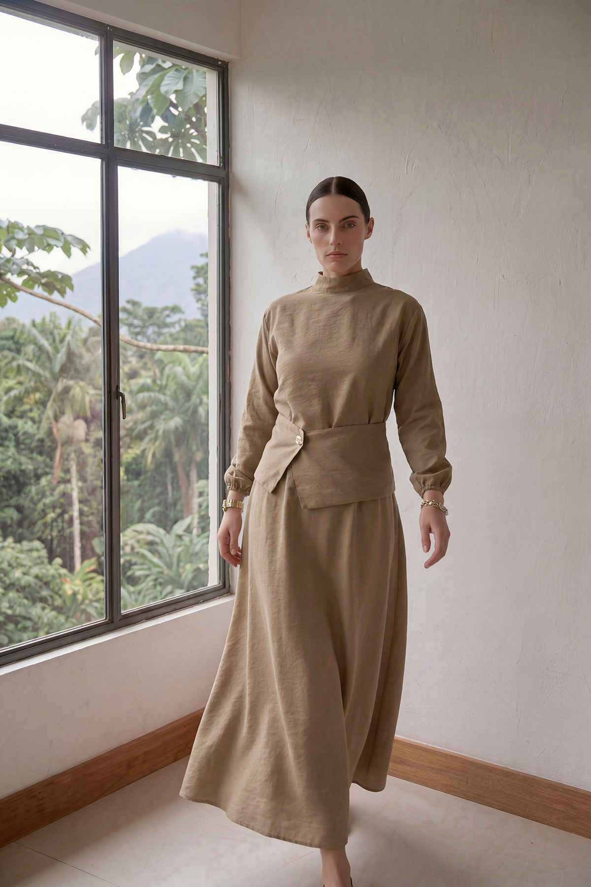 Fly Cupra Kumaş Korsaj Bel Detaylı Bluz Etek Kadın Takım |  