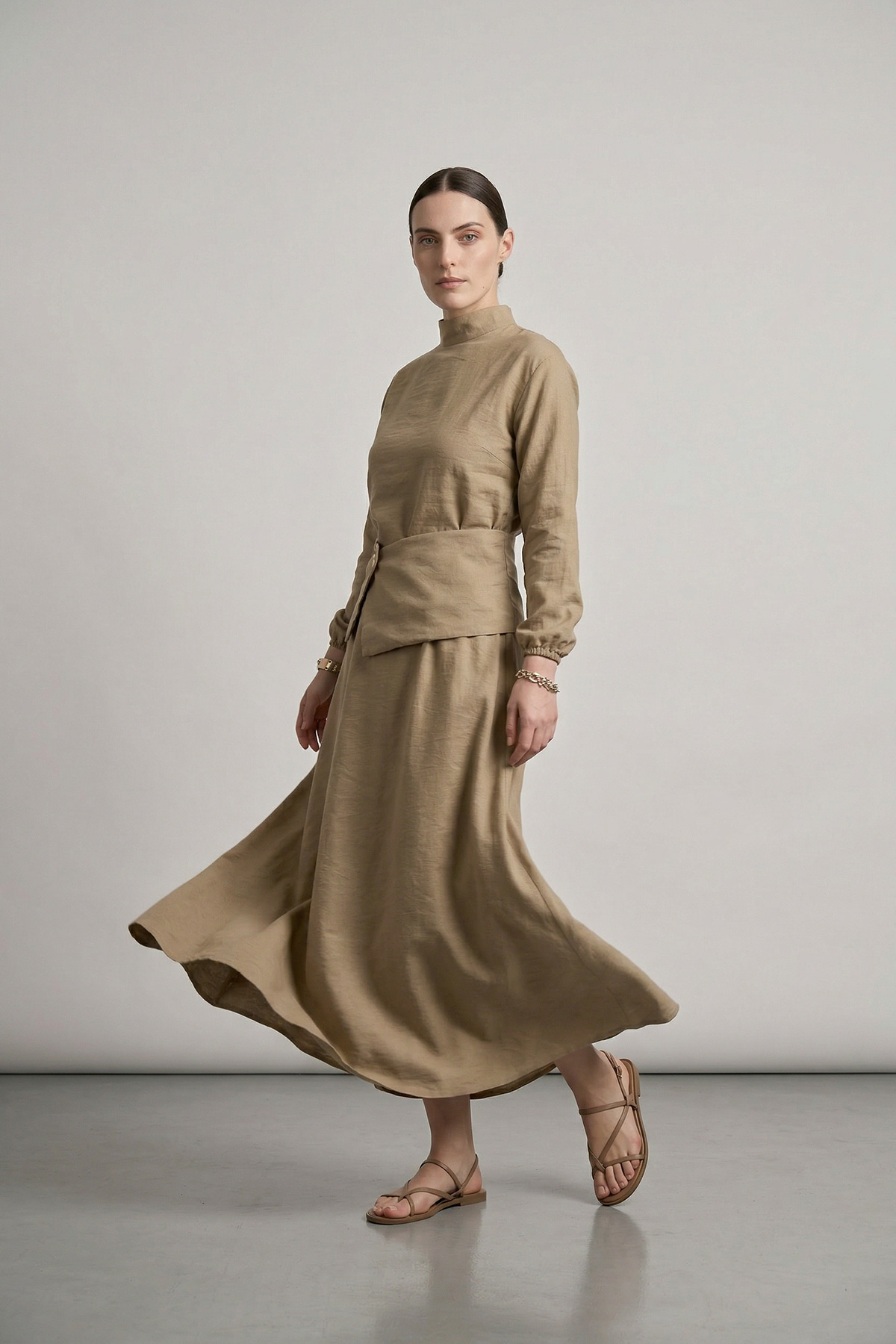 Fly Cupra Kumaş Korsaj Bel Detaylı Bluz Etek Kadın Takım |  