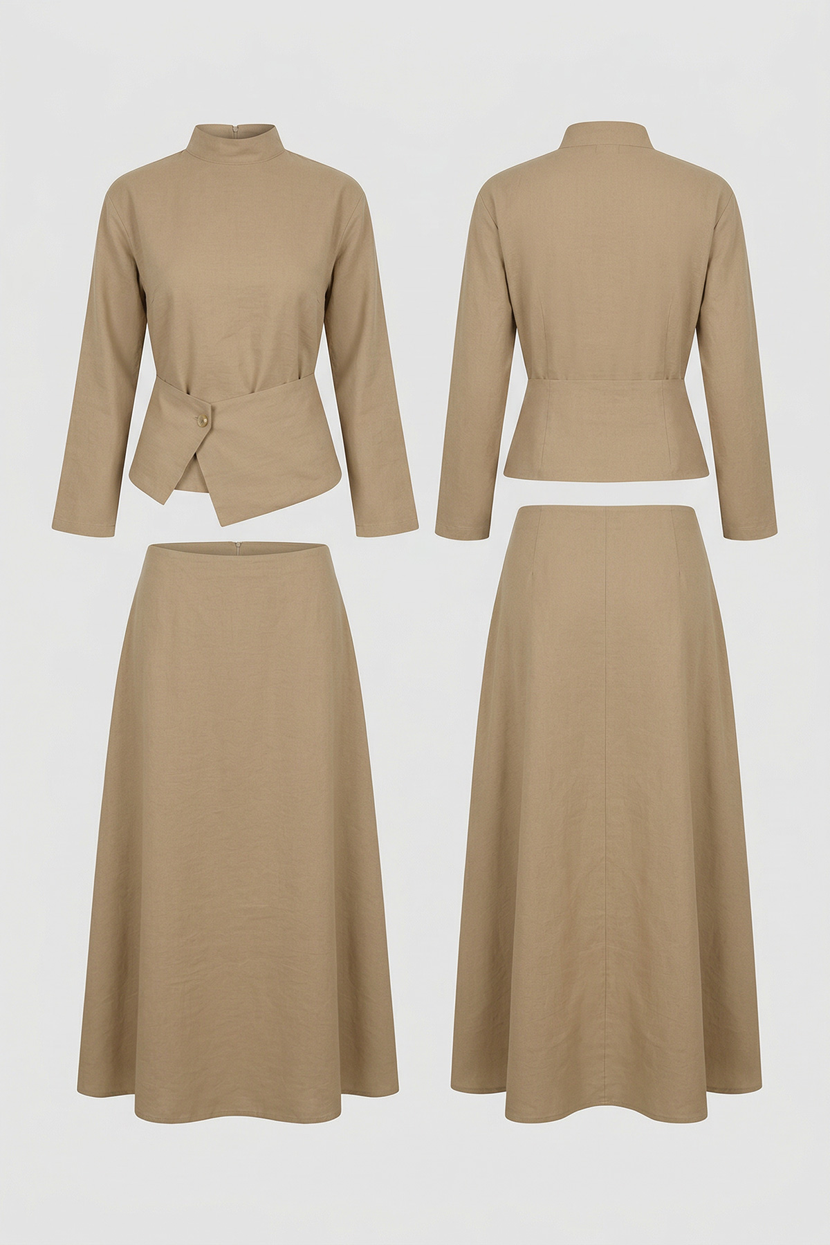 Fly Cupra Kumaş Korsaj Bel Detaylı Bluz Etek Kadın Takım |  