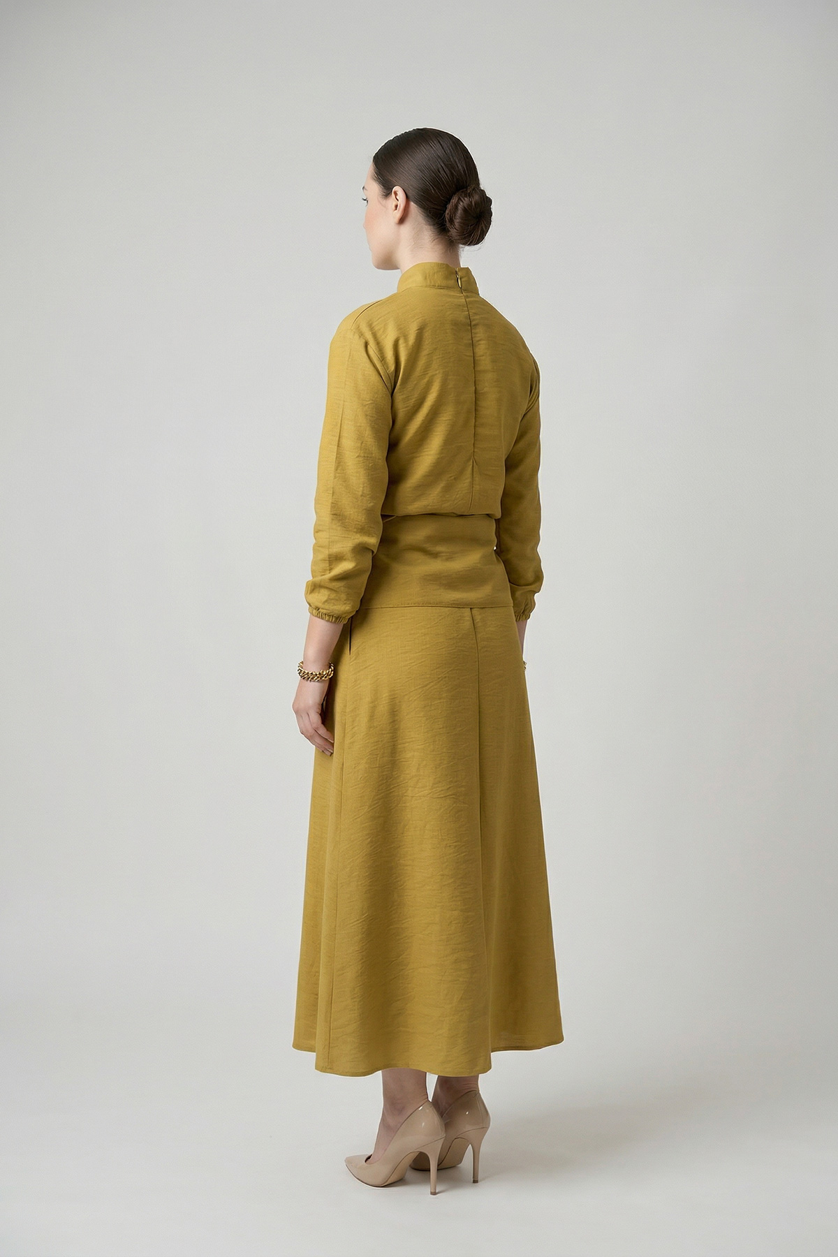 Fly Cupra Kumaş Korsaj Bel Detaylı Bluz Etek Kadın Takım |  