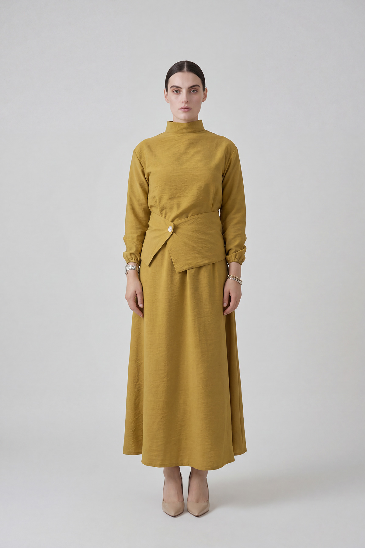 Fly Cupra Kumaş Korsaj Bel Detaylı Bluz Etek Kadın Takım |  