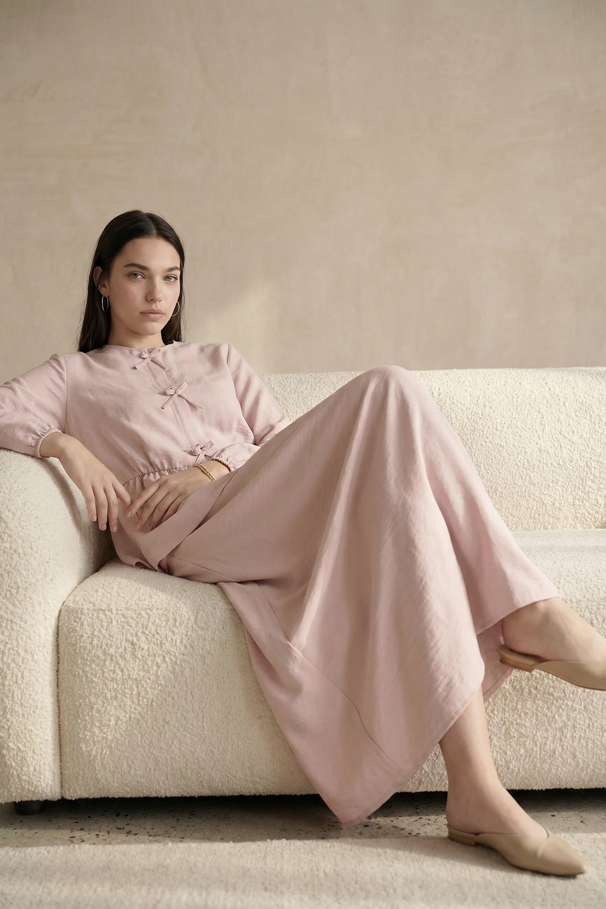 Fly Cupra Kumaş Kurdele Detaylı Büzgülü Bluz Etek Takım |  