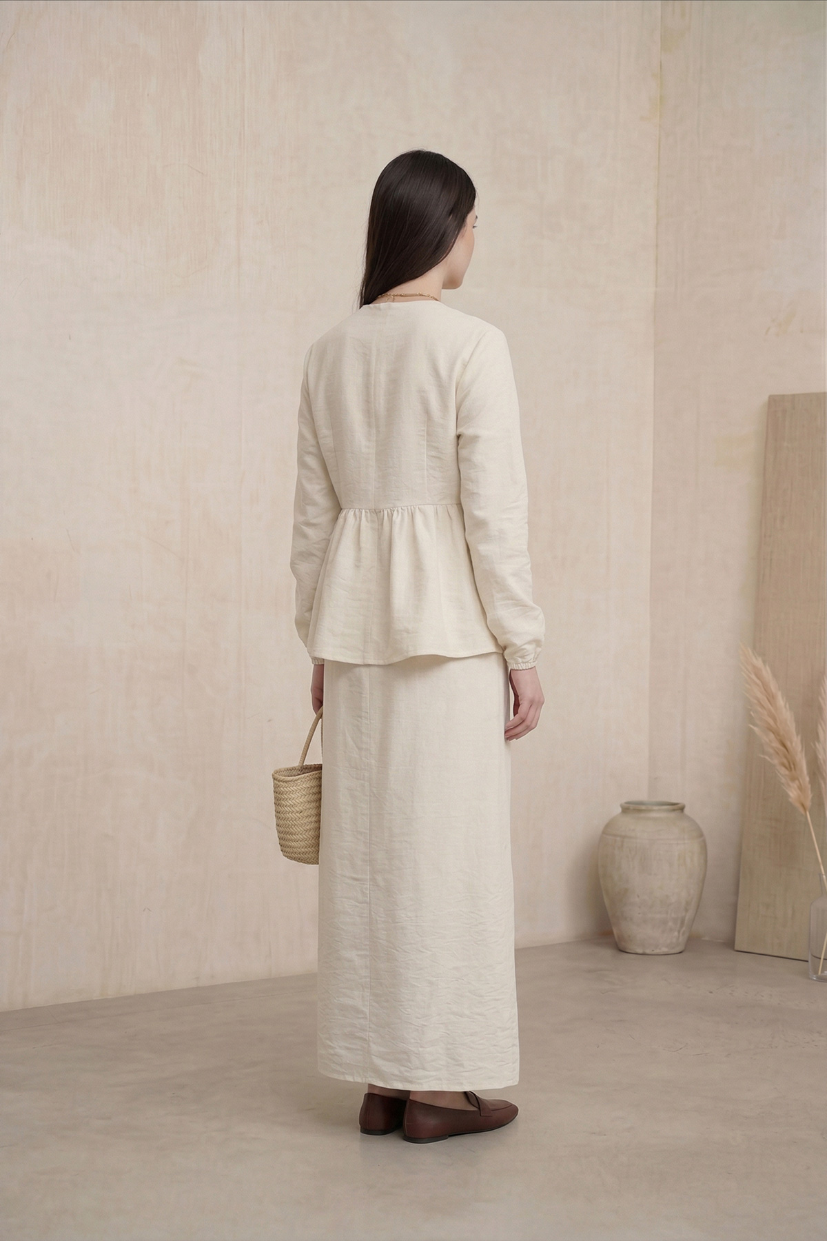 Fly Cupra Kumaş Kurdele Detaylı Büzgülü Bluz Etek Takım |  