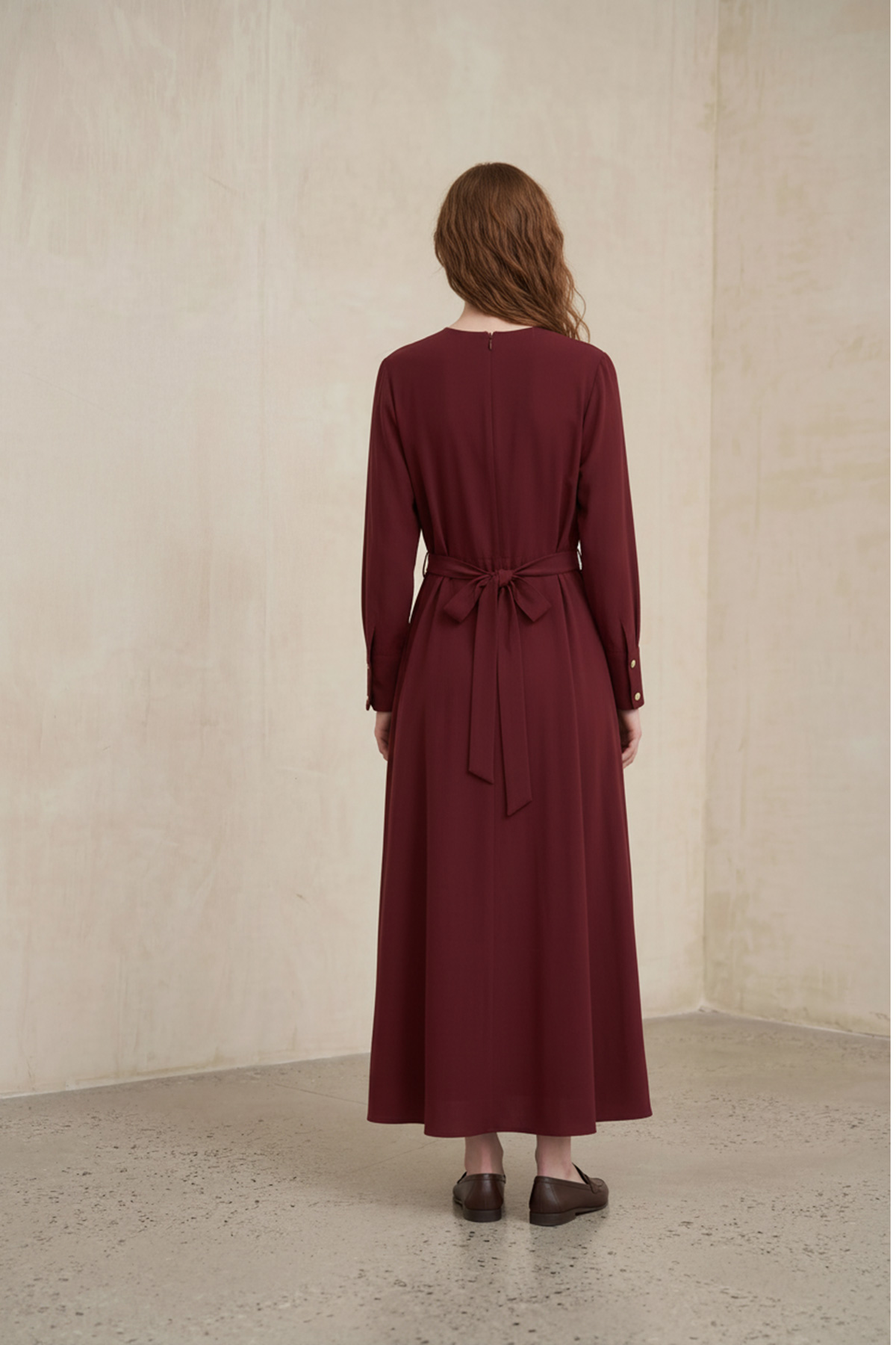 Modal Tensel Kumaş Drapeli Kemer Detaylı Tokalı Uzun Elbise Kadın |  