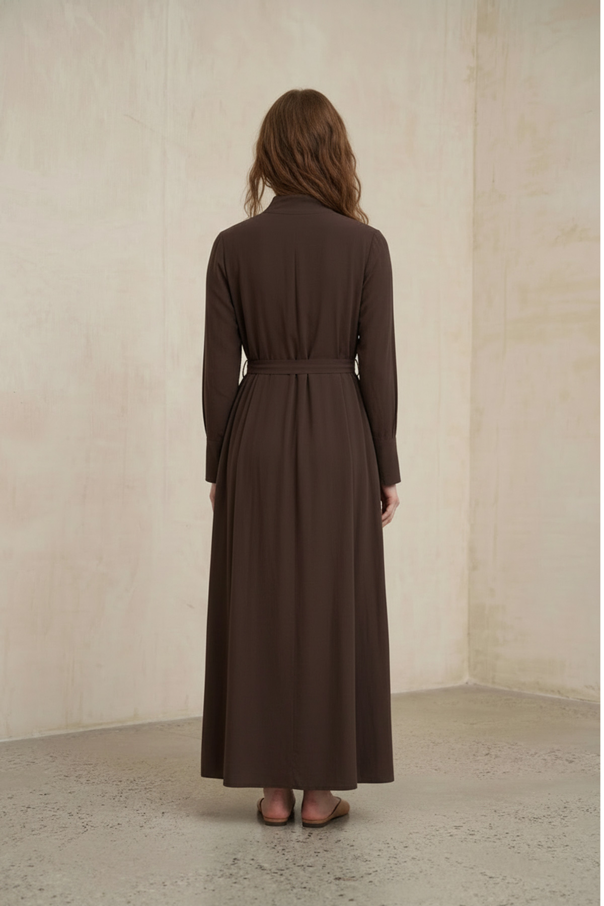 Modal Tensel Kumaş Drapeli Kemer Detaylı Tokalı Uzun Elbise Kadın |  