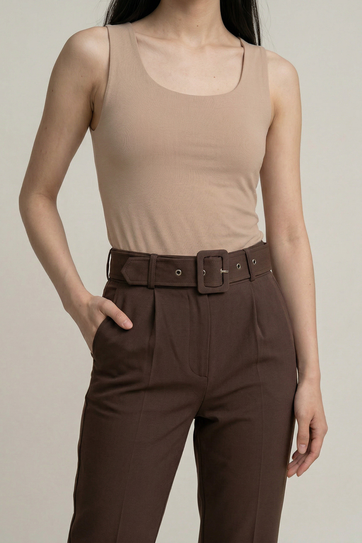 Kalın Kemerli Havuç Paça Kumaş Kadın Pantolon |  