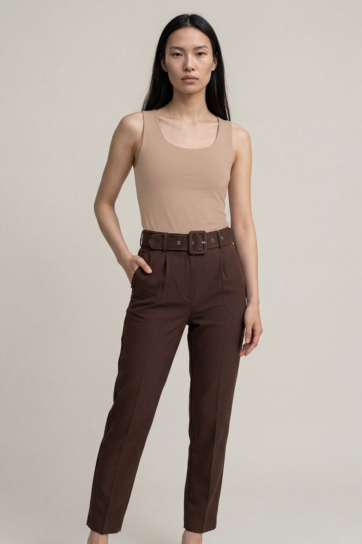 Kalın Kemerli Havuç Paça Kumaş Kadın Pantolon |  