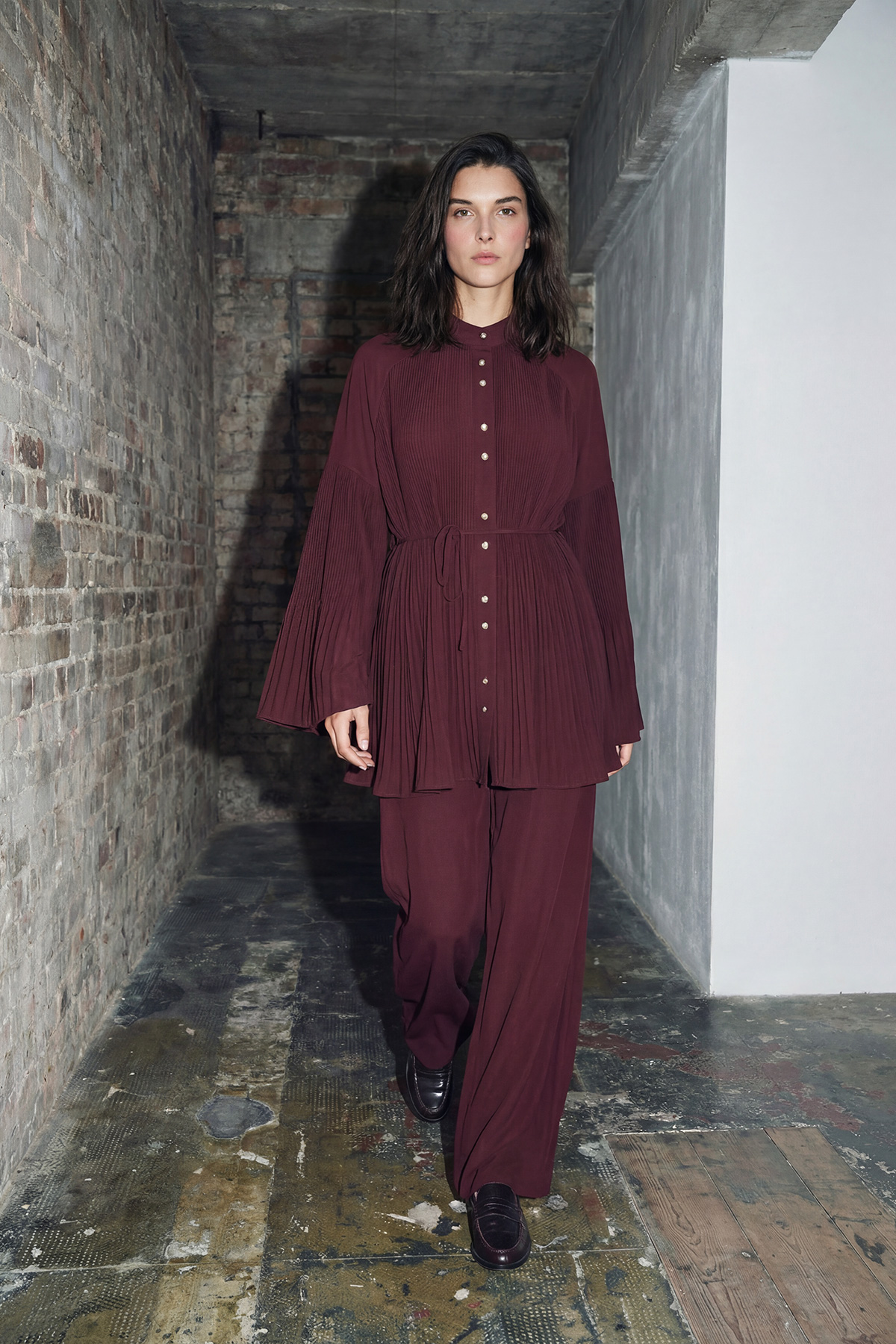 Piliseli Kemer Detaylı Düğmeli Ceket Pantolon Kadın Takım |  