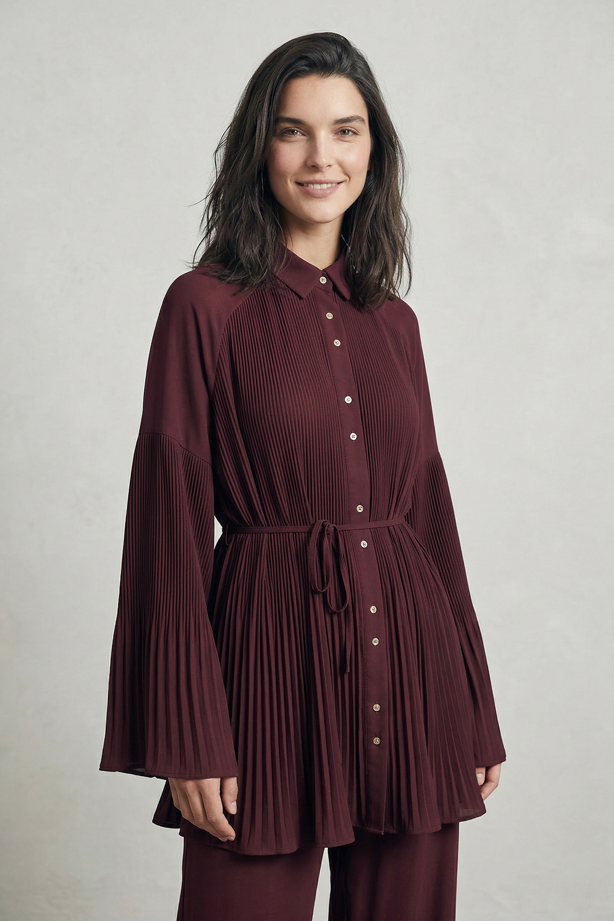 Piliseli Kemer Detaylı Düğmeli Ceket Pantolon Kadın Takım |  