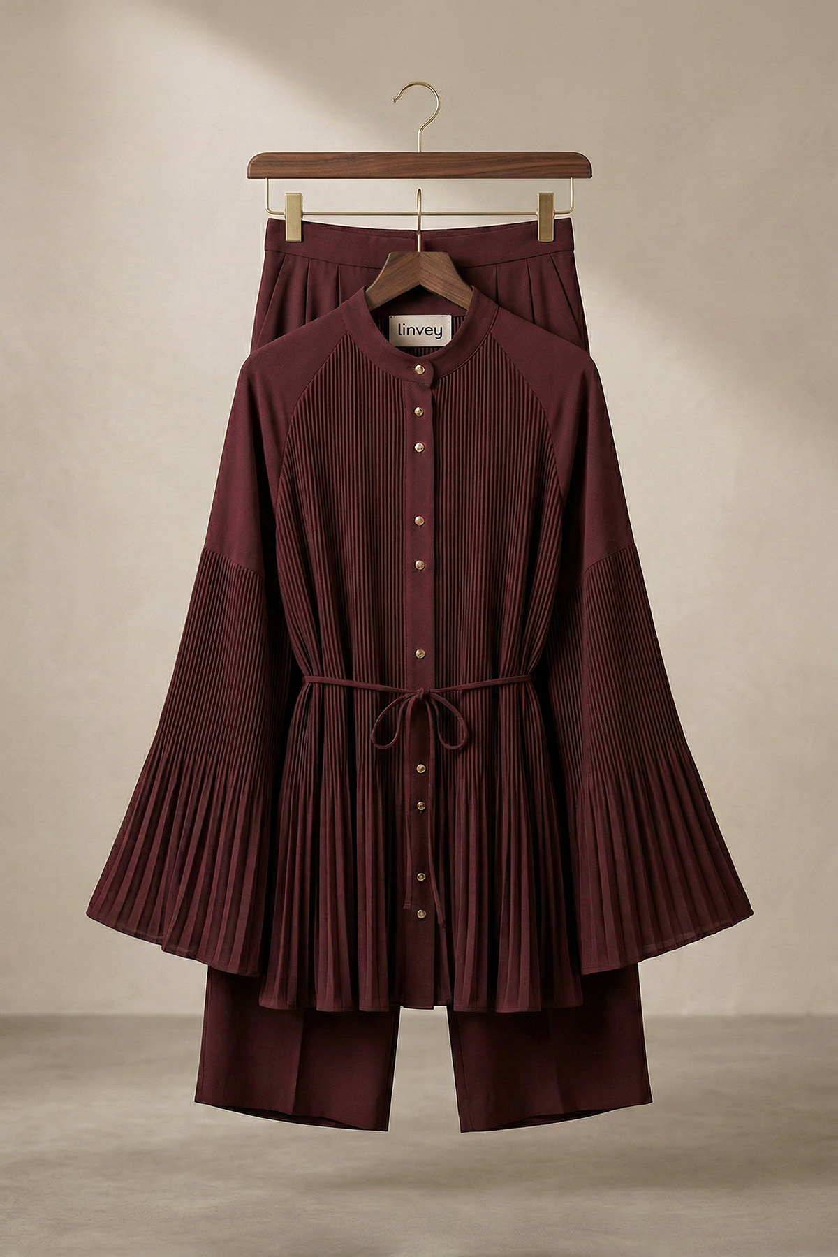 Piliseli Kemer Detaylı Düğmeli Ceket Pantolon Kadın Takım |  