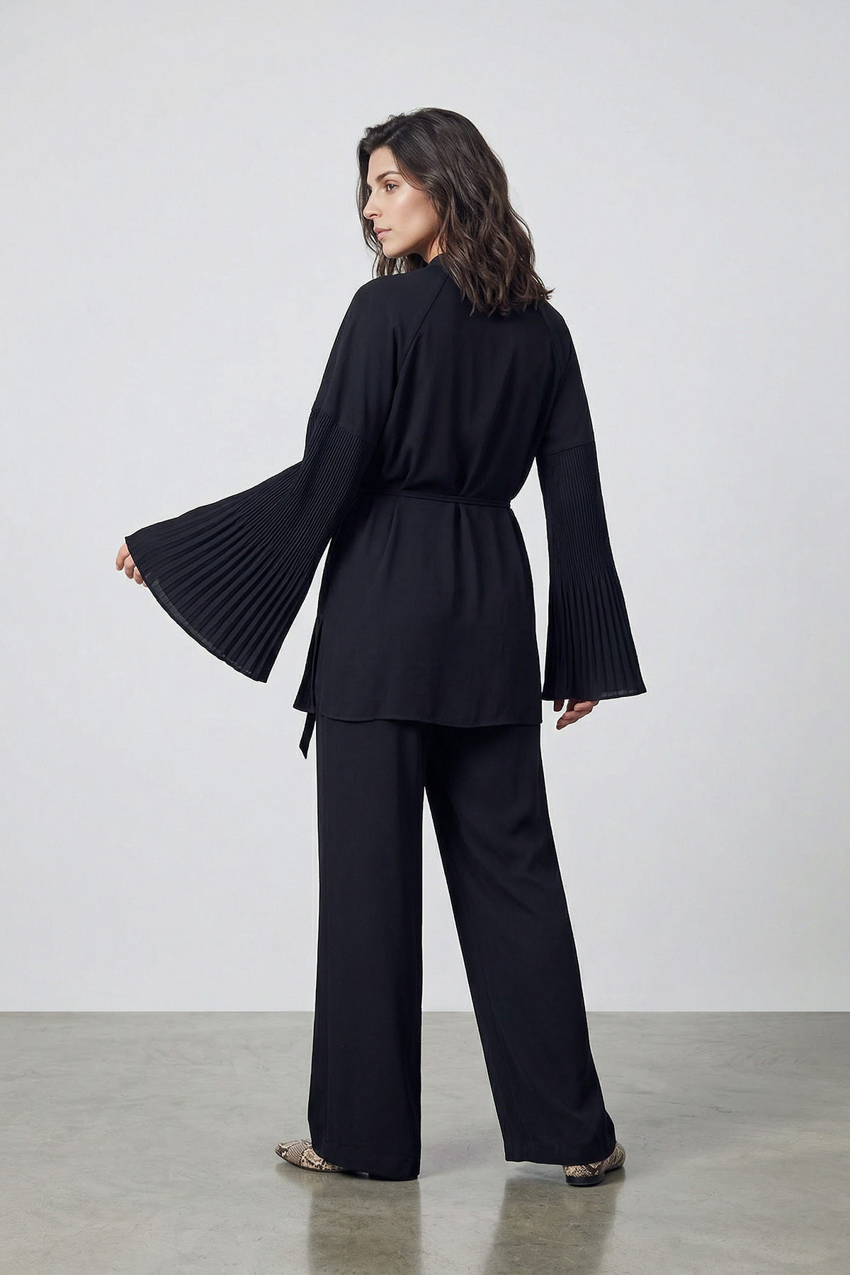 Piliseli Kemer Detaylı Düğmeli Ceket Pantolon Kadın Takım |  