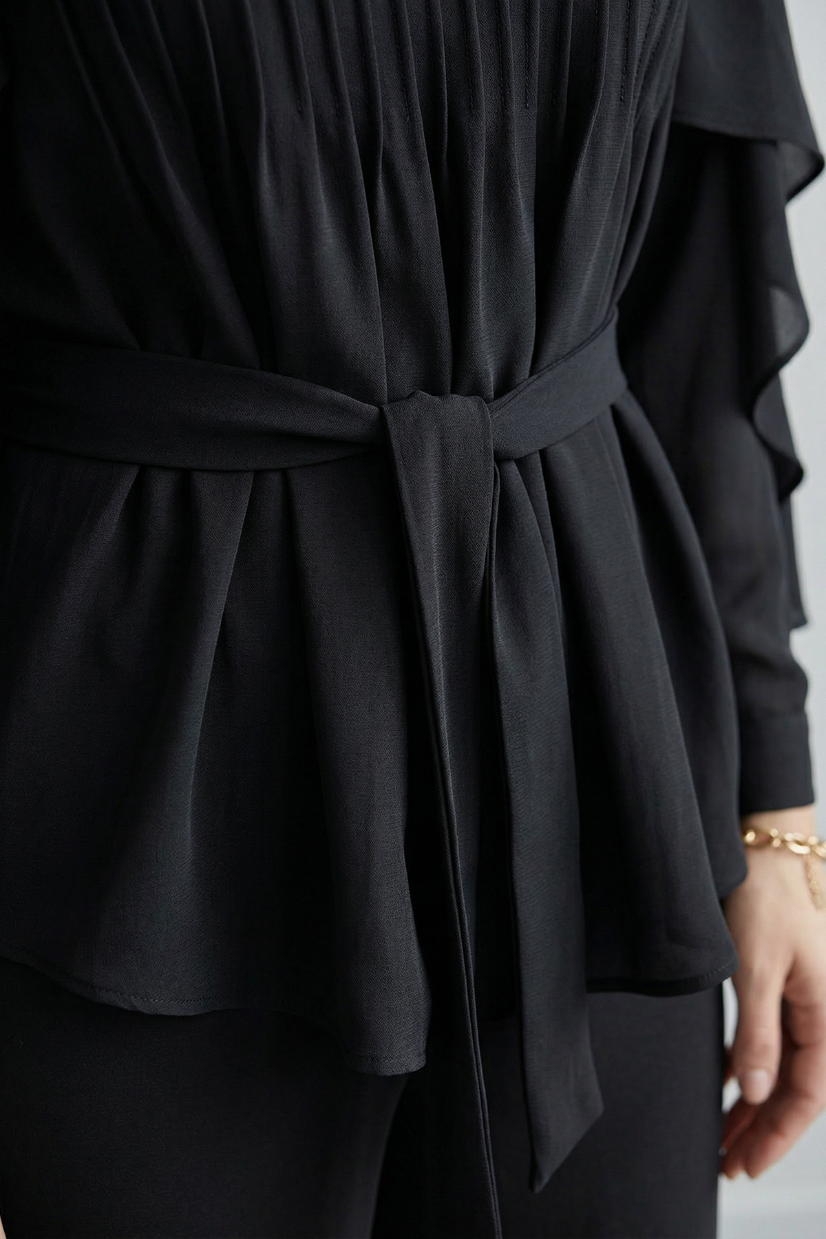 Pelerin Detaylı Kemerli Volan Kol Bluz Pantolon Kadın Takım |  